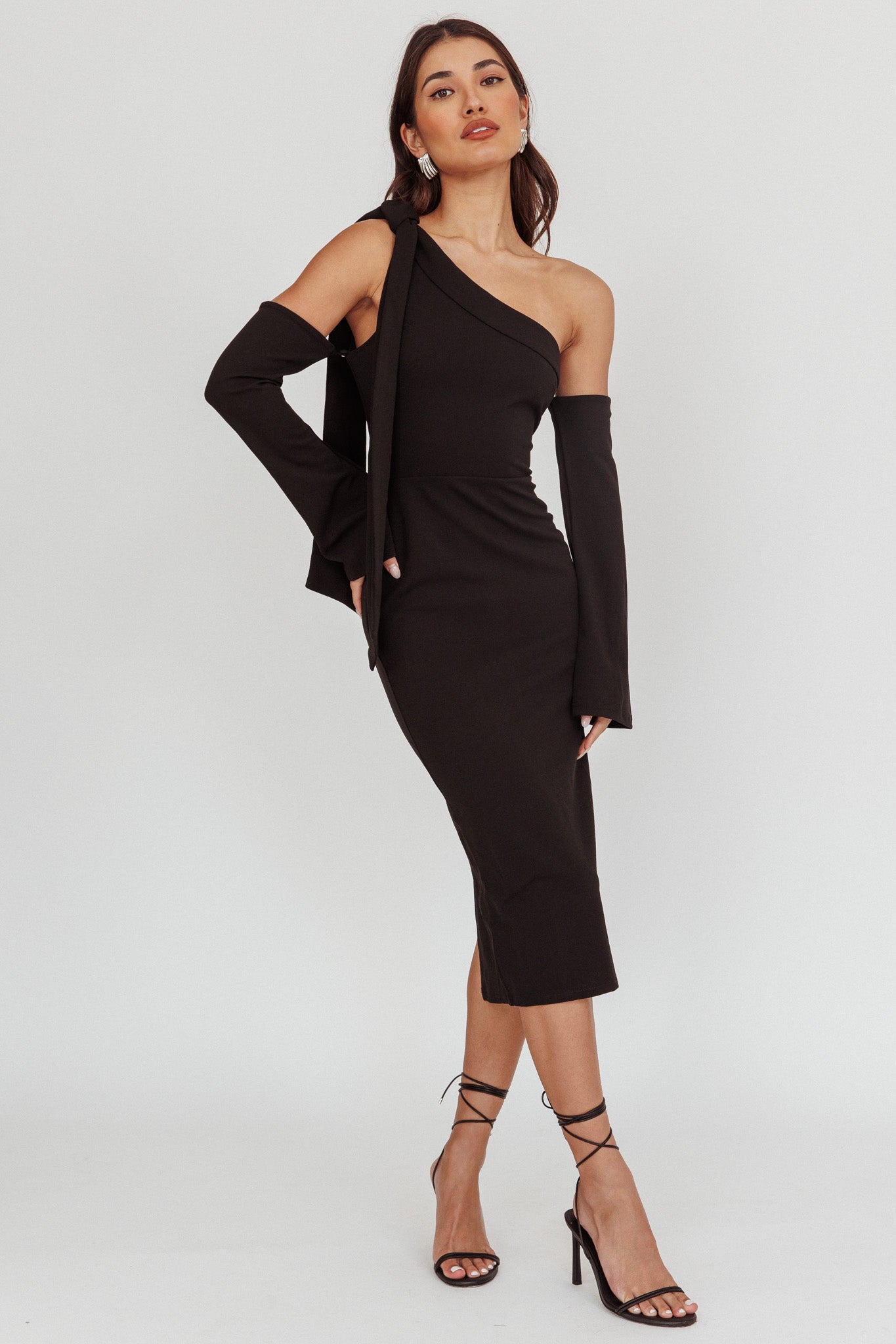 Rigel One-Shoulder Midi Dress Black-Maymioy