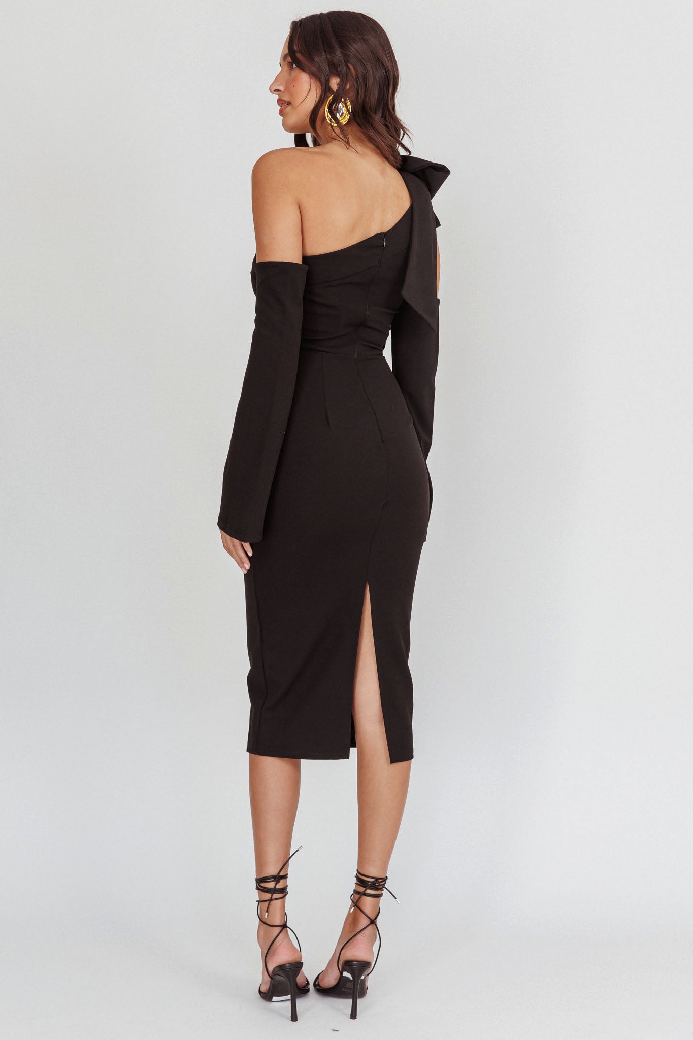 Rigel One-Shoulder Midi Dress Black-Maymioy