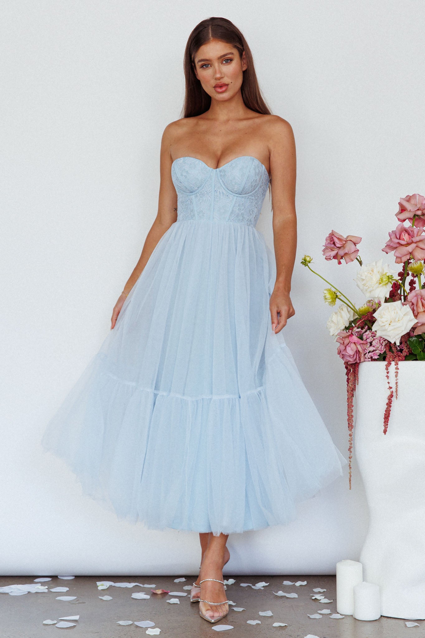 Dancing With Me Sweetheart Tulle Midi Dress Blue-Maymioy