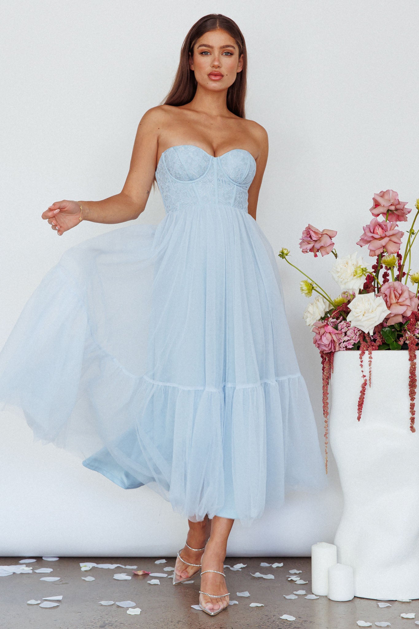 Dancing With Me Sweetheart Tulle Midi Dress Blue-Maymioy