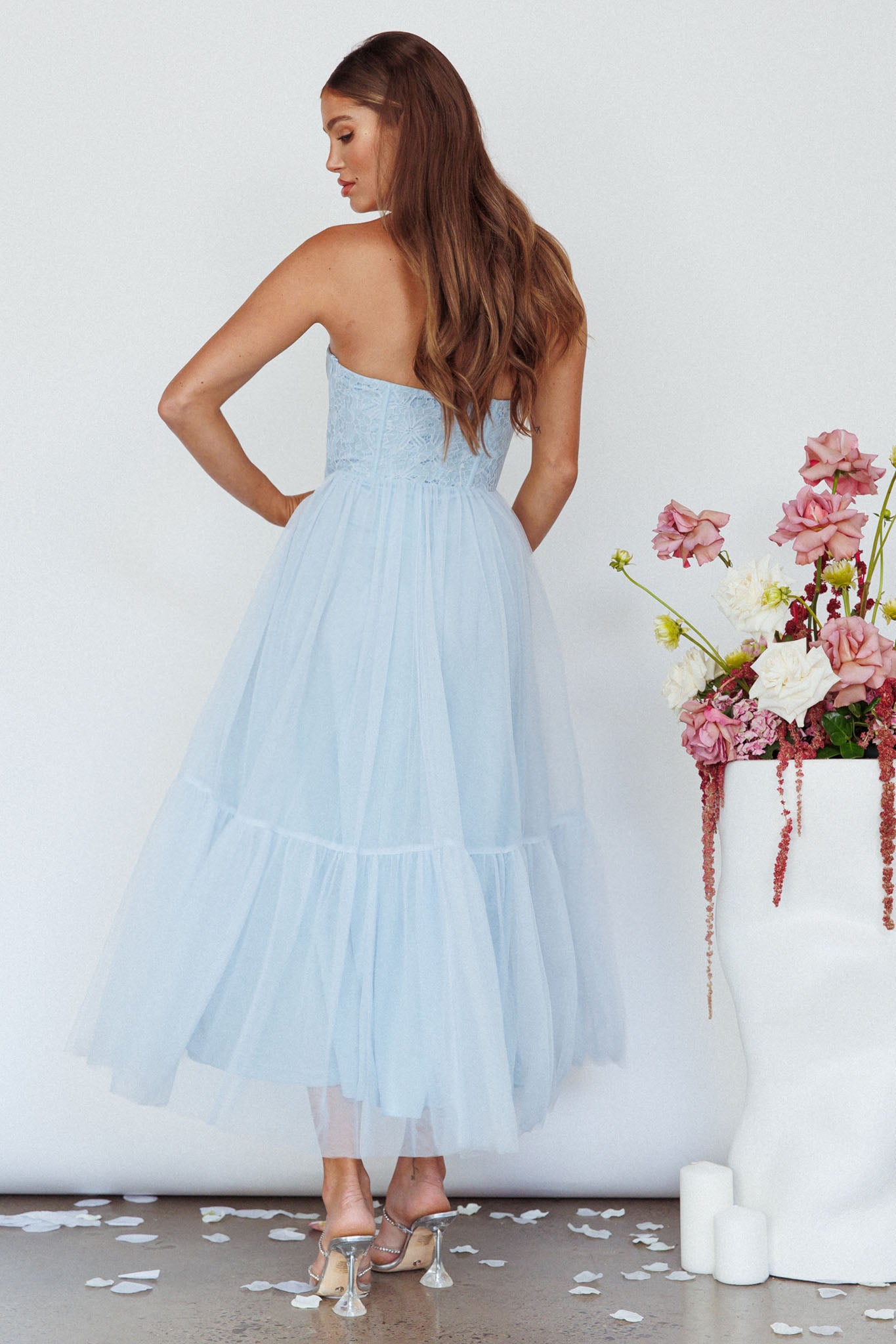 Dancing With Me Sweetheart Tulle Midi Dress Blue-Maymioy