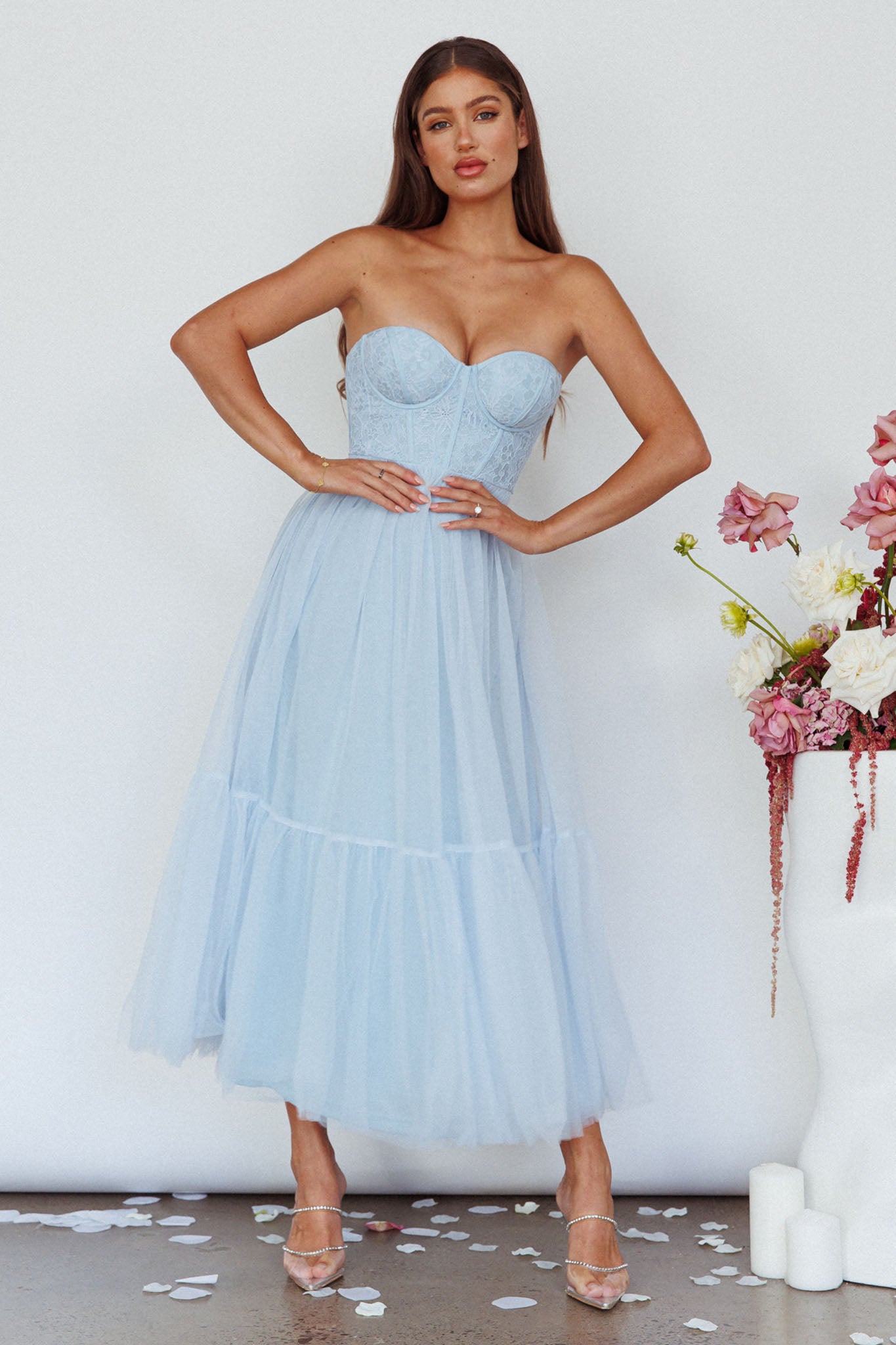 Dancing With Me Sweetheart Tulle Midi Dress Blue-Maymioy
