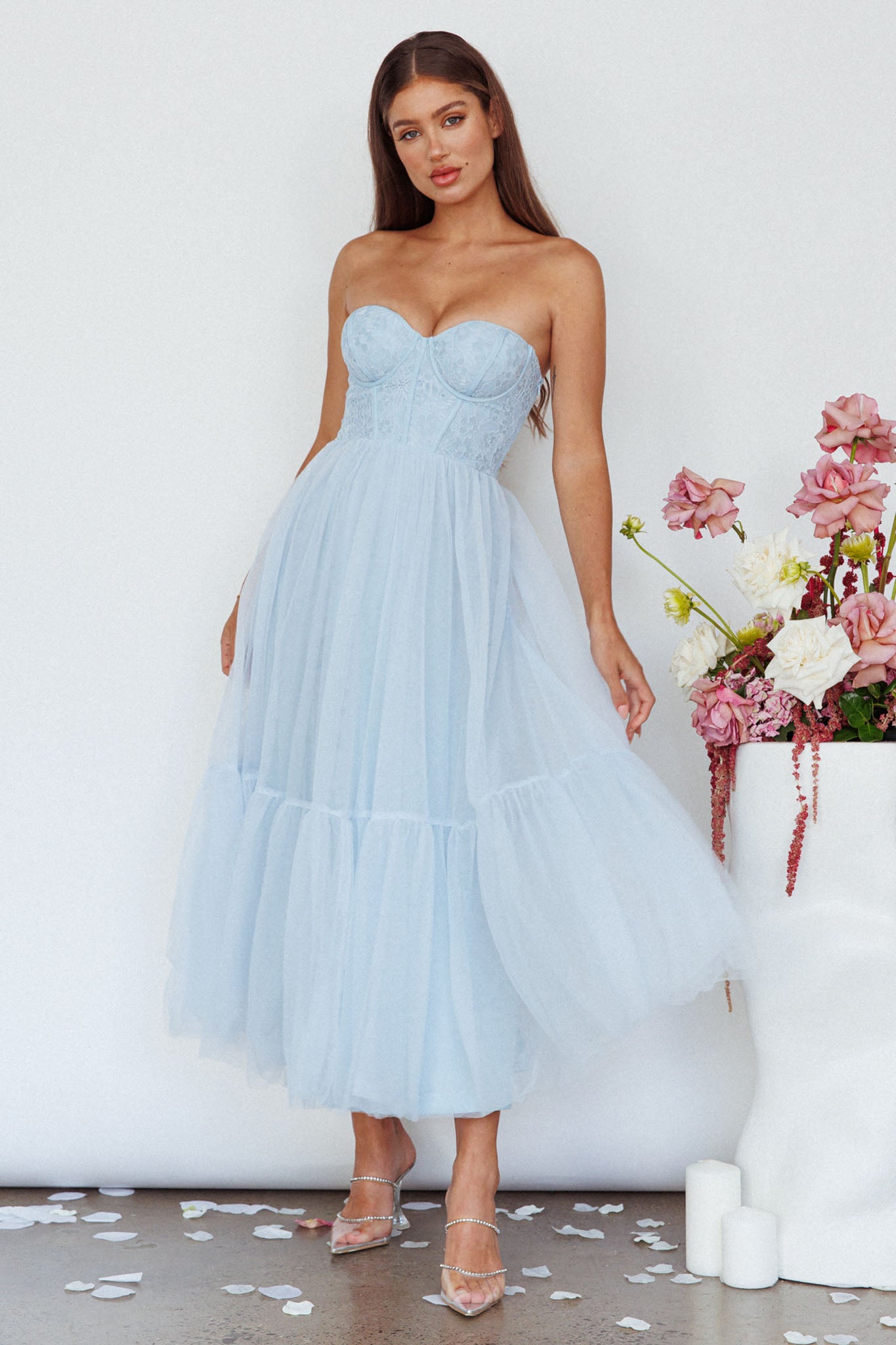 Dancing With Me Sweetheart Tulle Midi Dress Blue-Maymioy