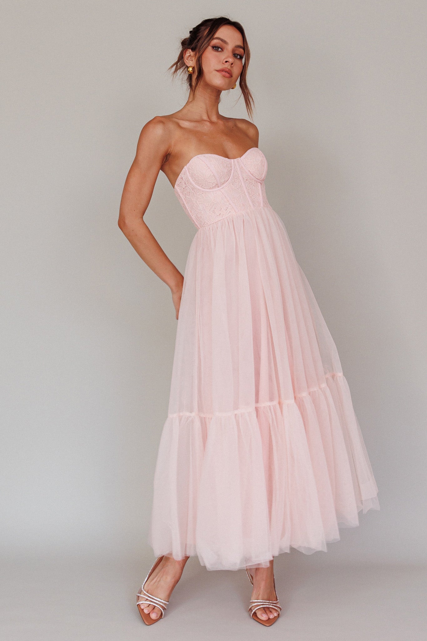 Dancing With Me Sweetheart Tulle Midi Dress Pink-Maymioy
