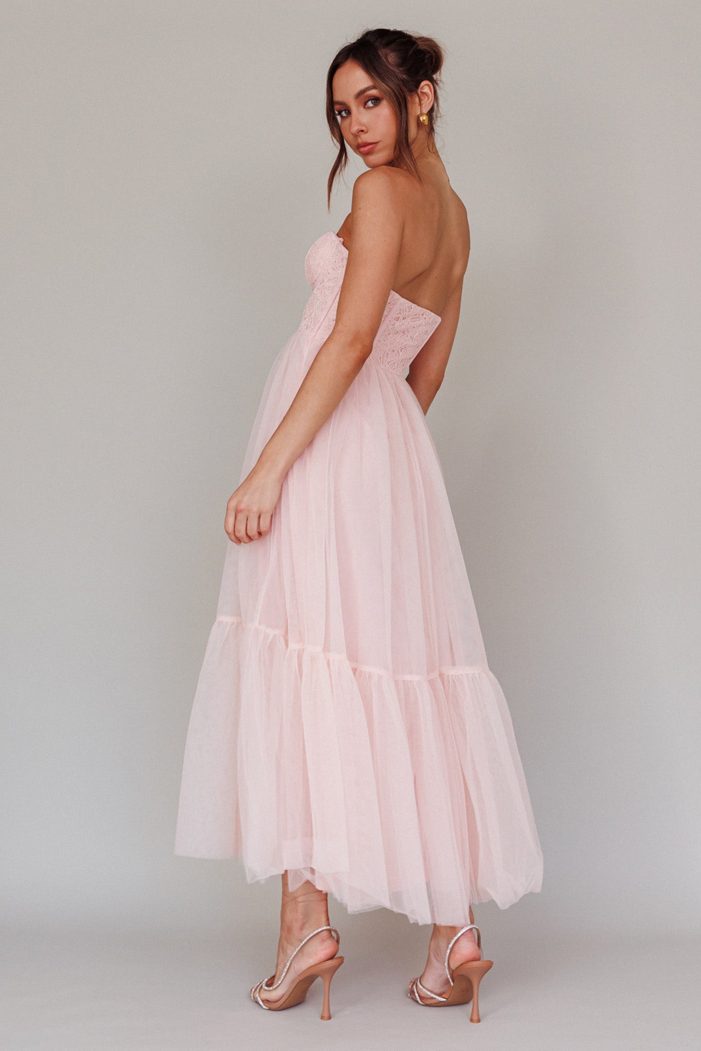 Dancing With Me Sweetheart Tulle Midi Dress Pink-Maymioy