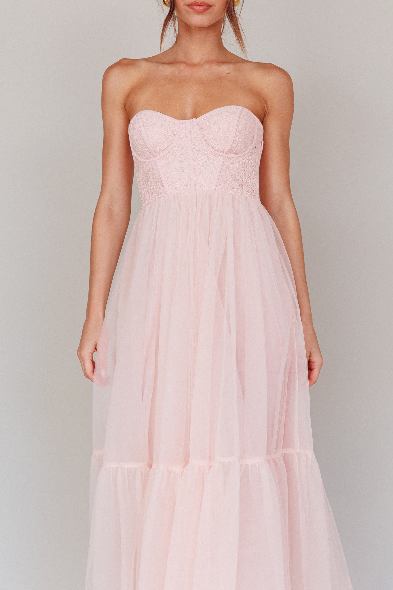 Dancing With Me Sweetheart Tulle Midi Dress Pink-Maymioy