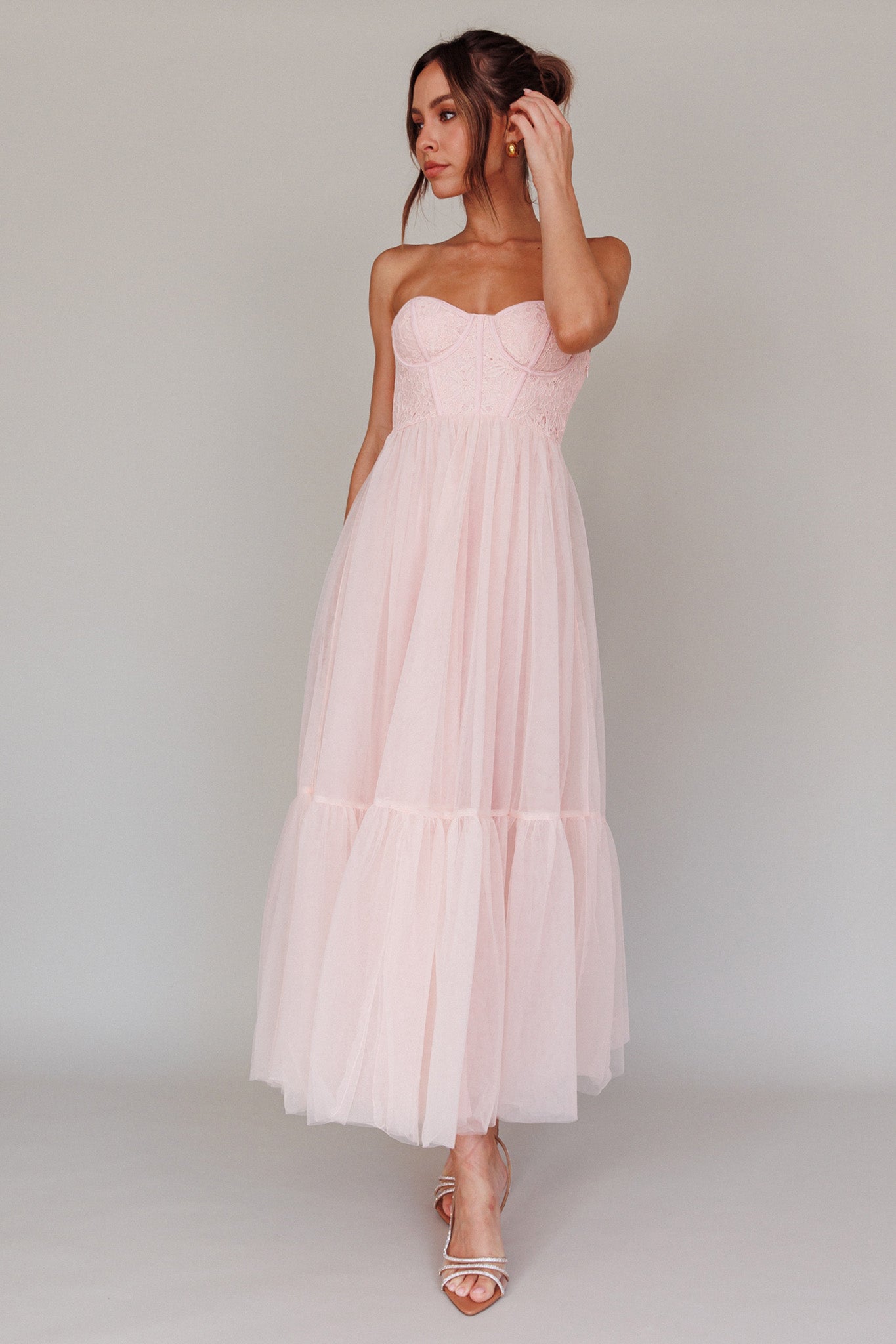 Dancing With Me Sweetheart Tulle Midi Dress Pink-Maymioy