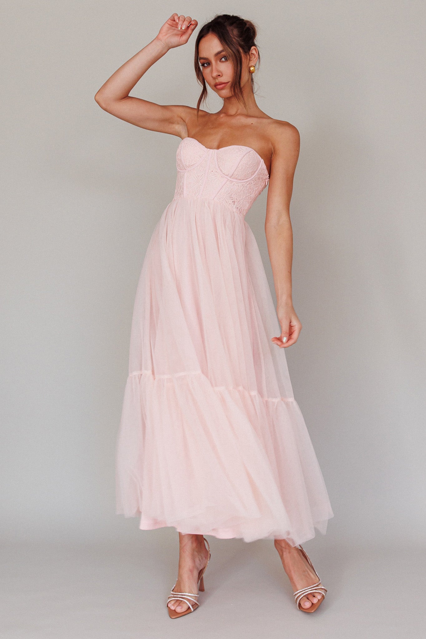 Dancing With Me Sweetheart Tulle Midi Dress Pink-Maymioy