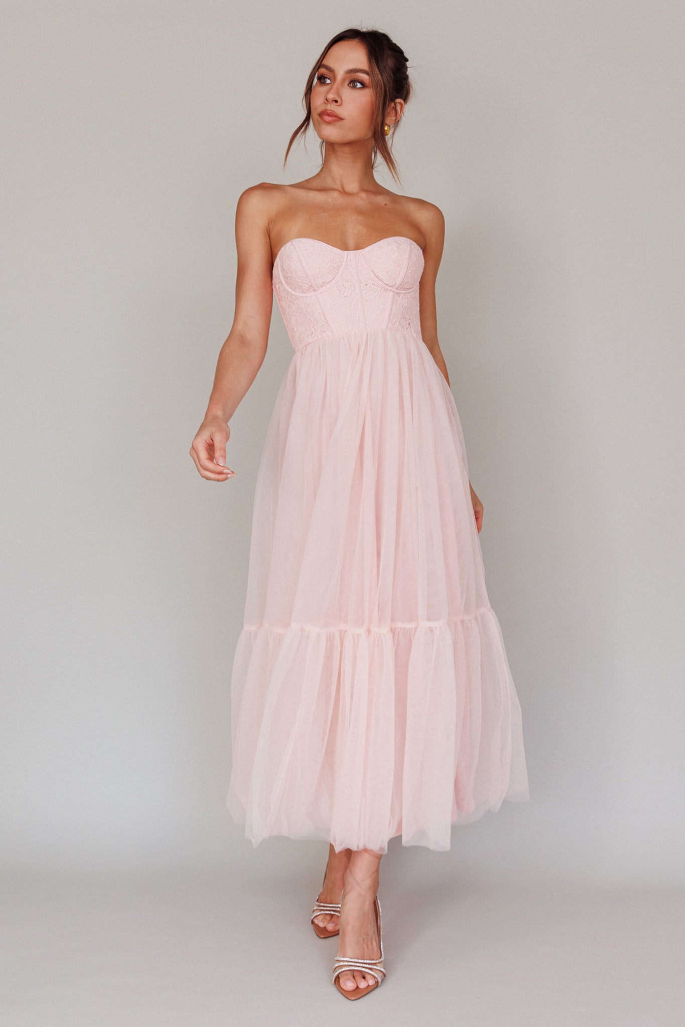 Dancing With Me Sweetheart Tulle Midi Dress Pink-Maymioy