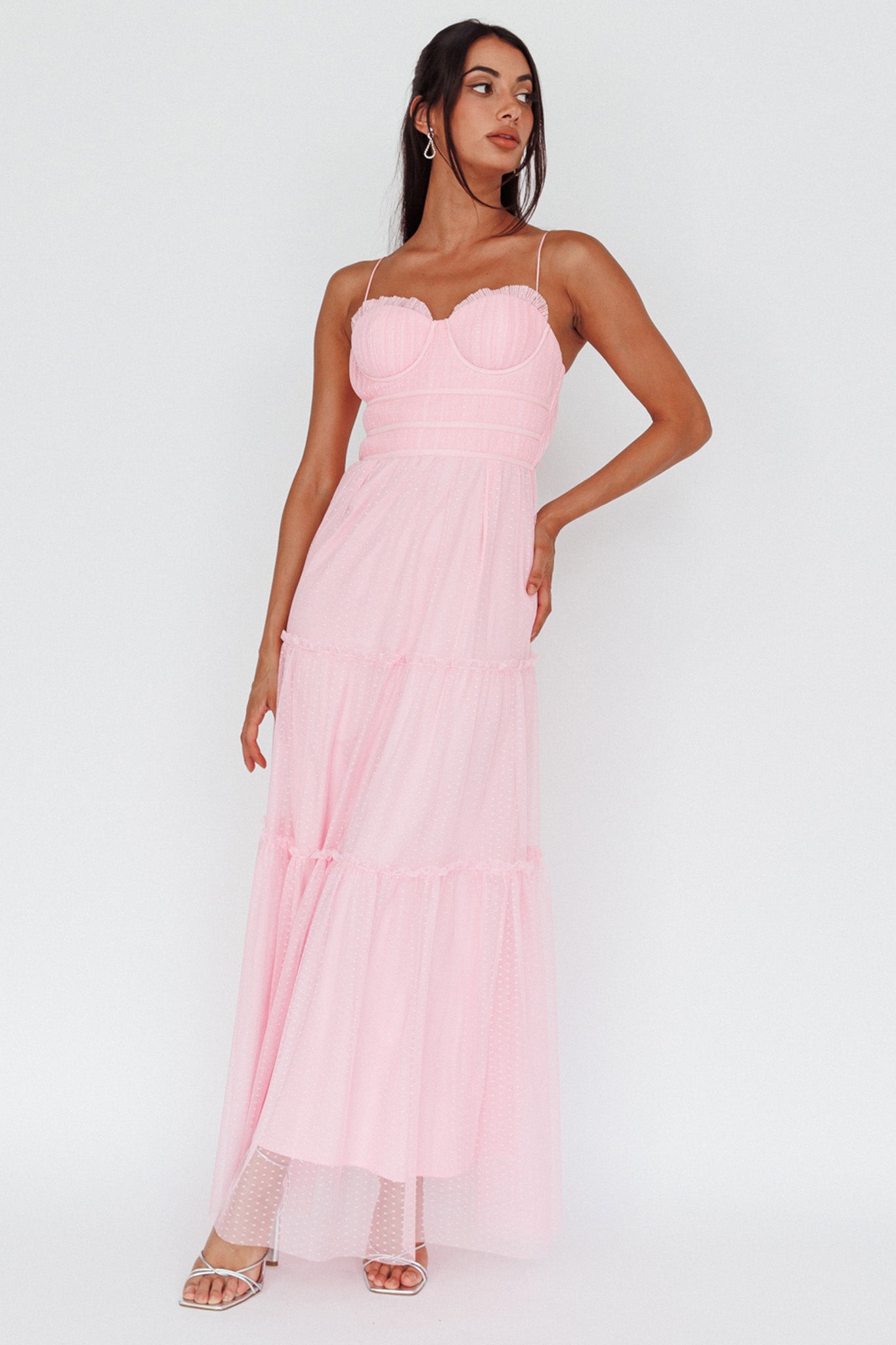 Calla Sweetheart Neckline Hail Spot Midi Dress Pink-Maymioy