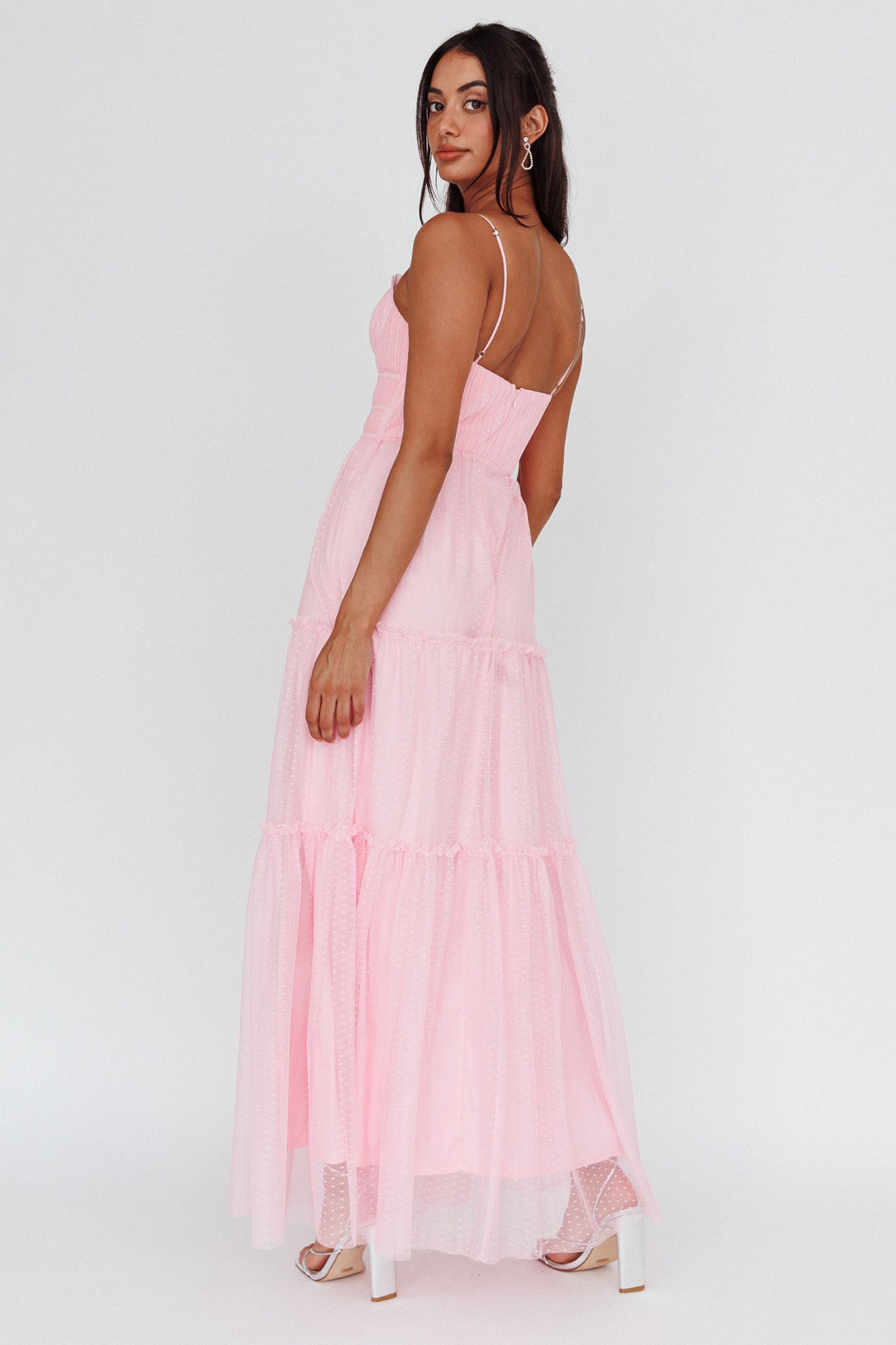 Calla Sweetheart Neckline Hail Spot Midi Dress Pink-Maymioy