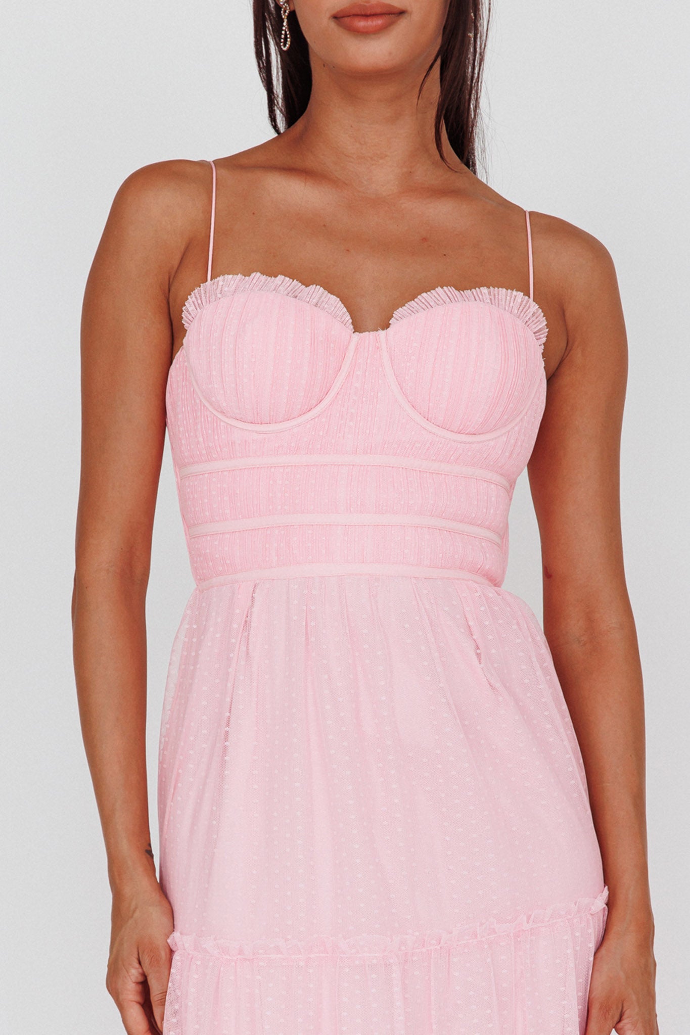 Calla Sweetheart Neckline Hail Spot Midi Dress Pink-Maymioy