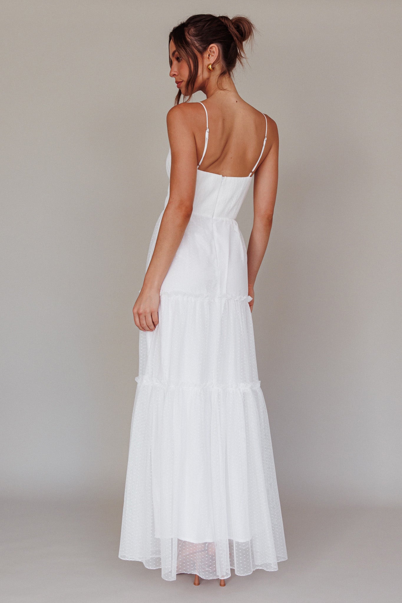 Calla Sweetheart Neckline Hail Spot Midi Dress White-Maymioy