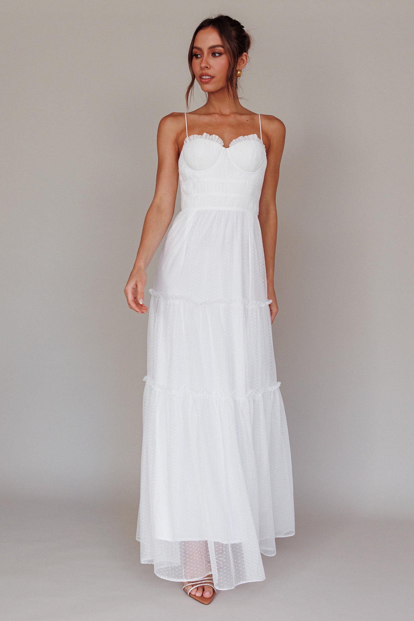 Calla Sweetheart Neckline Hail Spot Midi Dress White-Maymioy