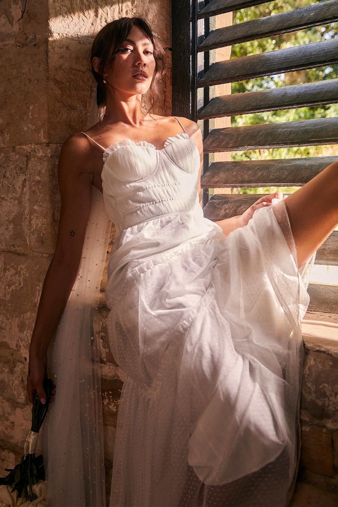 Calla Sweetheart Neckline Hail Spot Midi Dress White-Maymioy