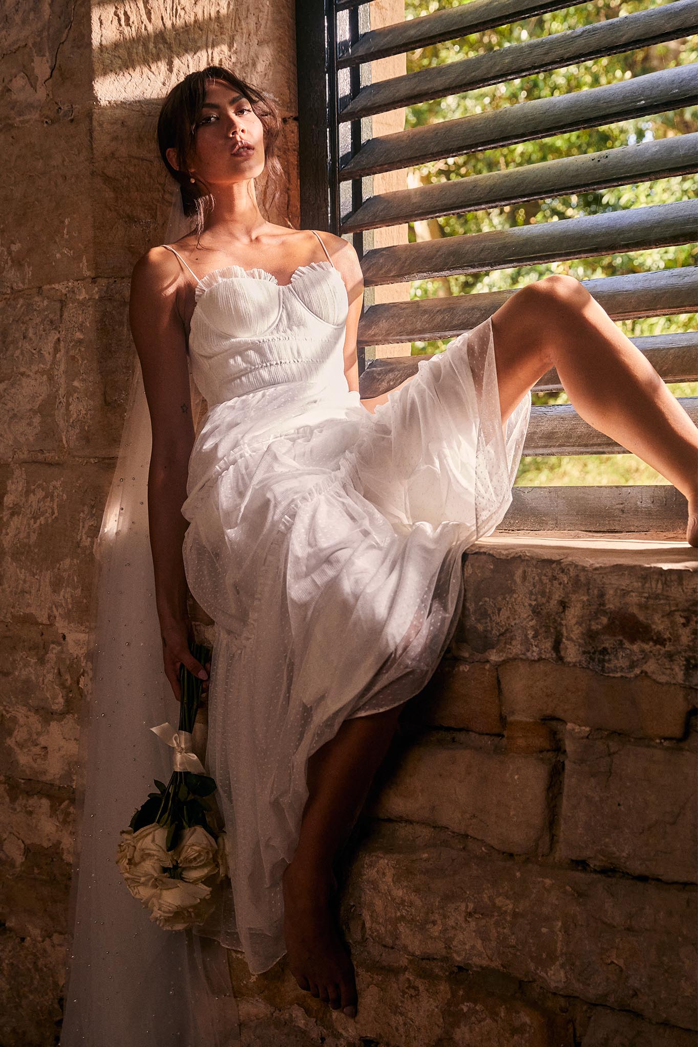 Calla Sweetheart Neckline Hail Spot Midi Dress White-Maymioy