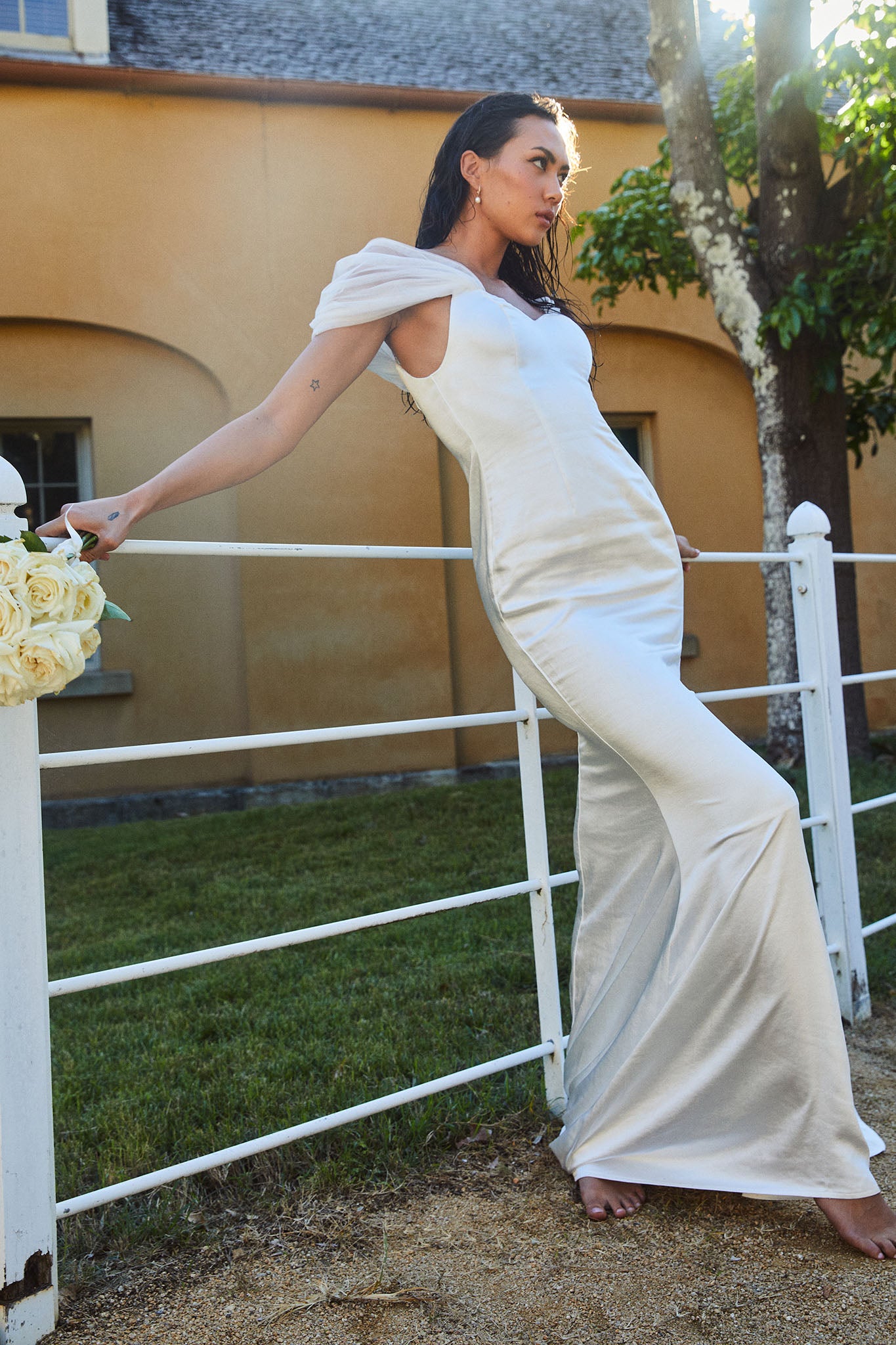 Keila Off-Shoulder Maxi Dress White-Maymioy