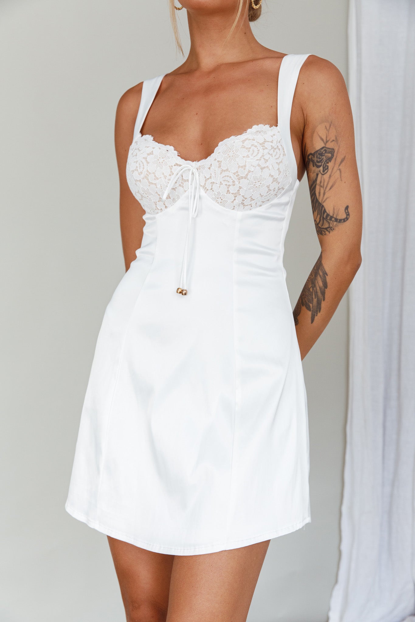Ti Amo Lace Bust Mini Dress White-Maymioy