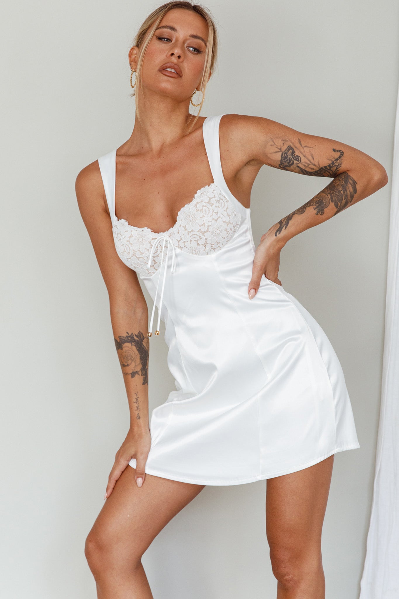 Ti Amo Lace Bust Mini Dress White-Maymioy
