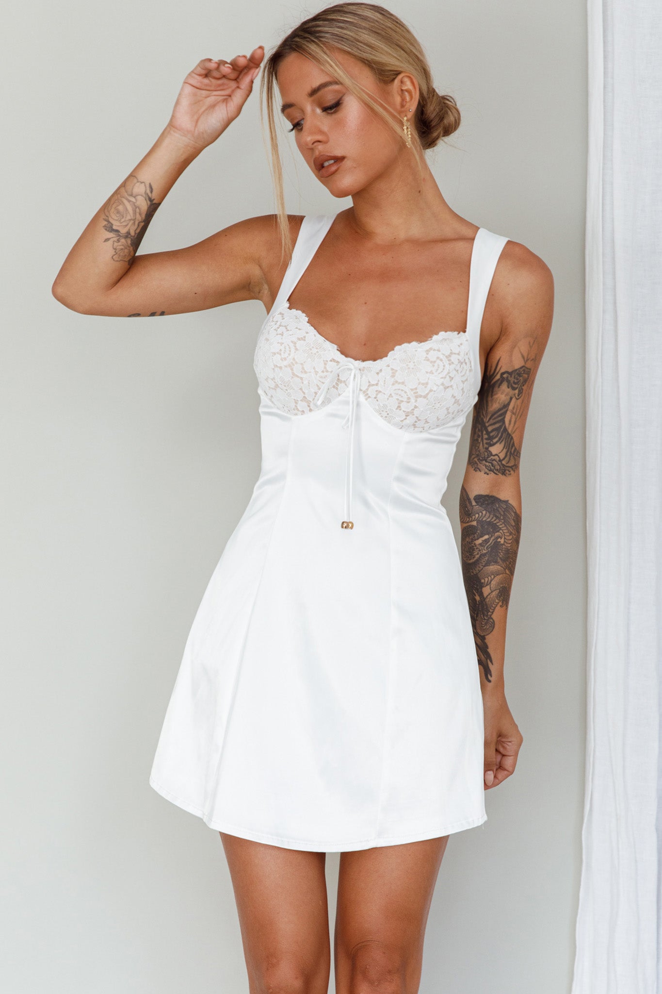 Ti Amo Lace Bust Mini Dress White-Maymioy
