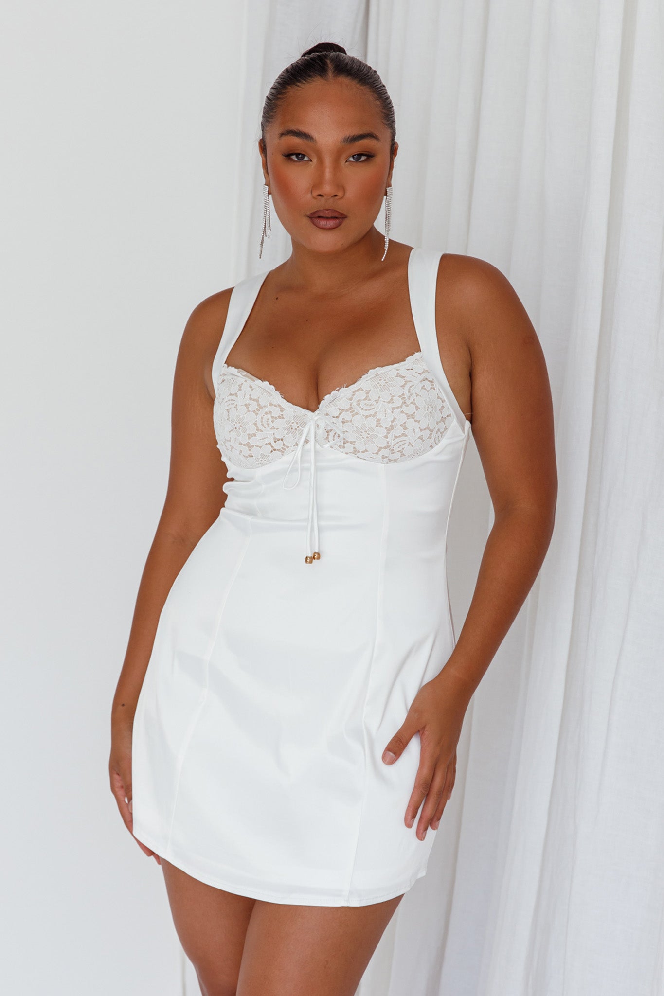 Ti Amo Lace Bust Mini Dress White-Maymioy