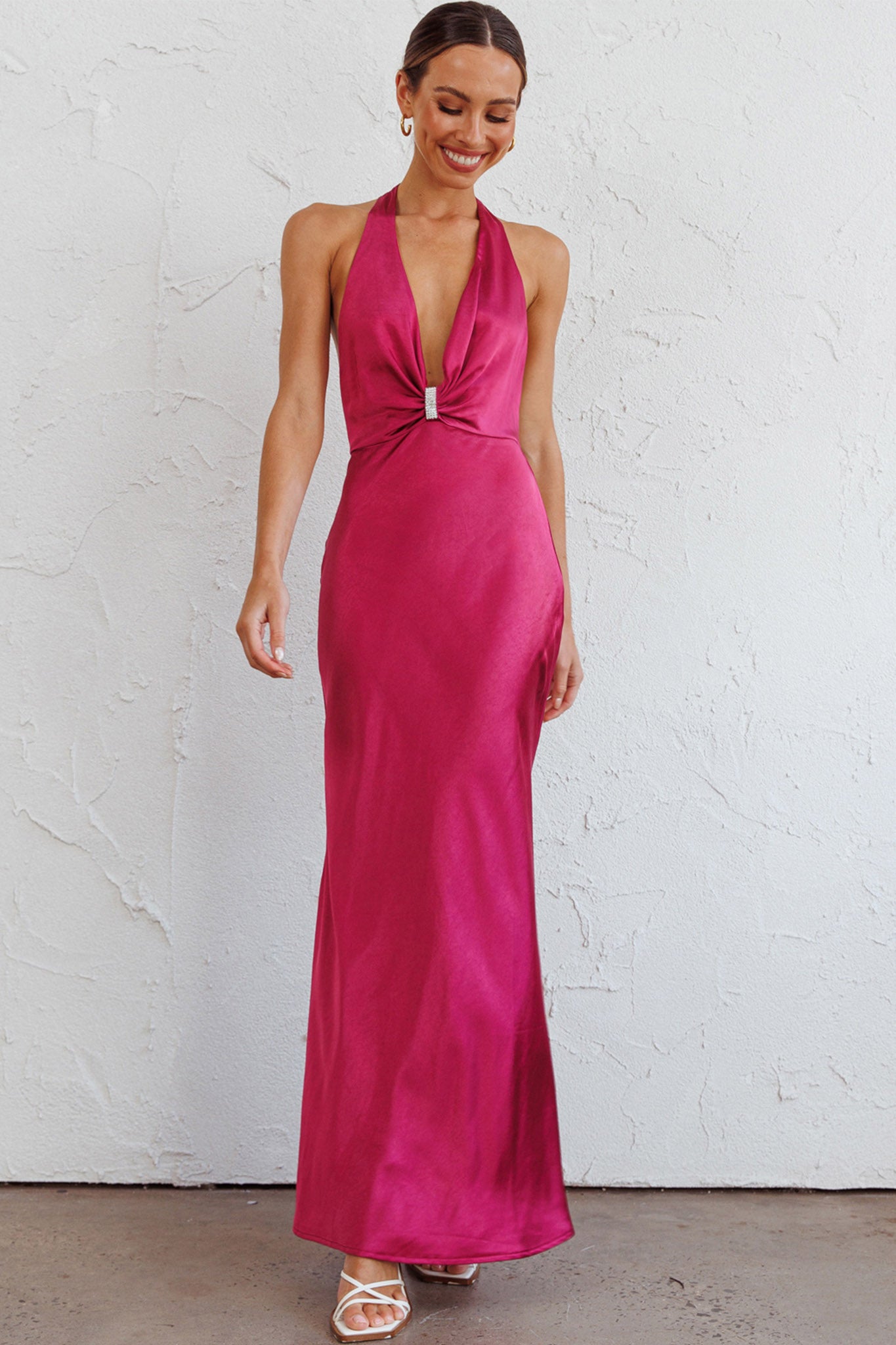 Oasis Diamante Halterneck Maxi Dress Fuchsia-Maymioy