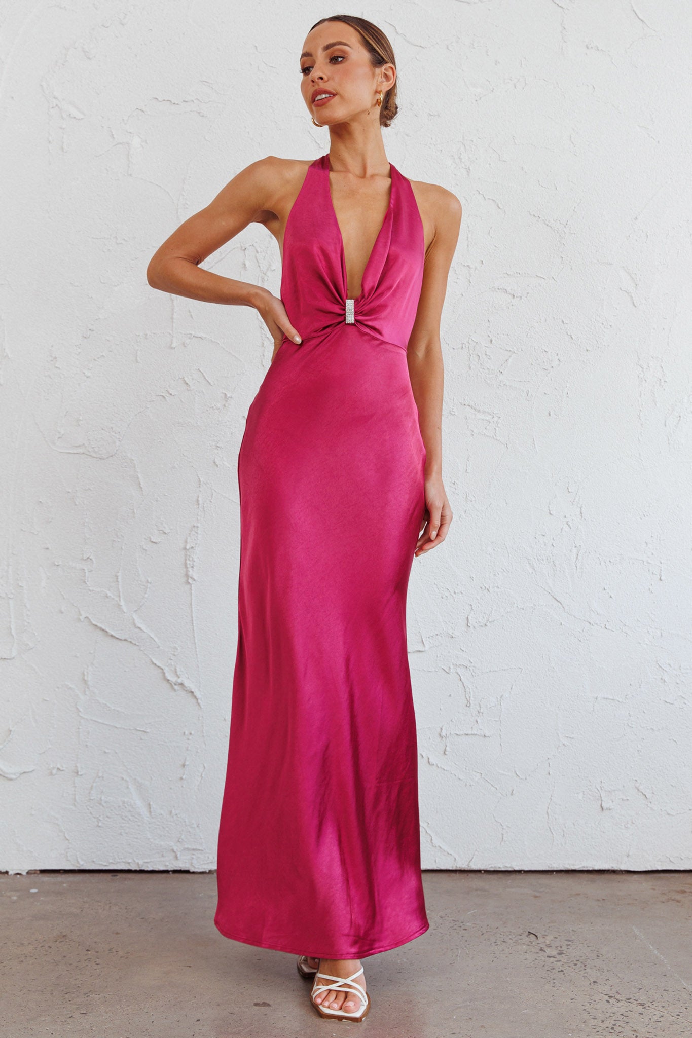 Oasis Diamante Halterneck Maxi Dress Fuchsia-Maymioy