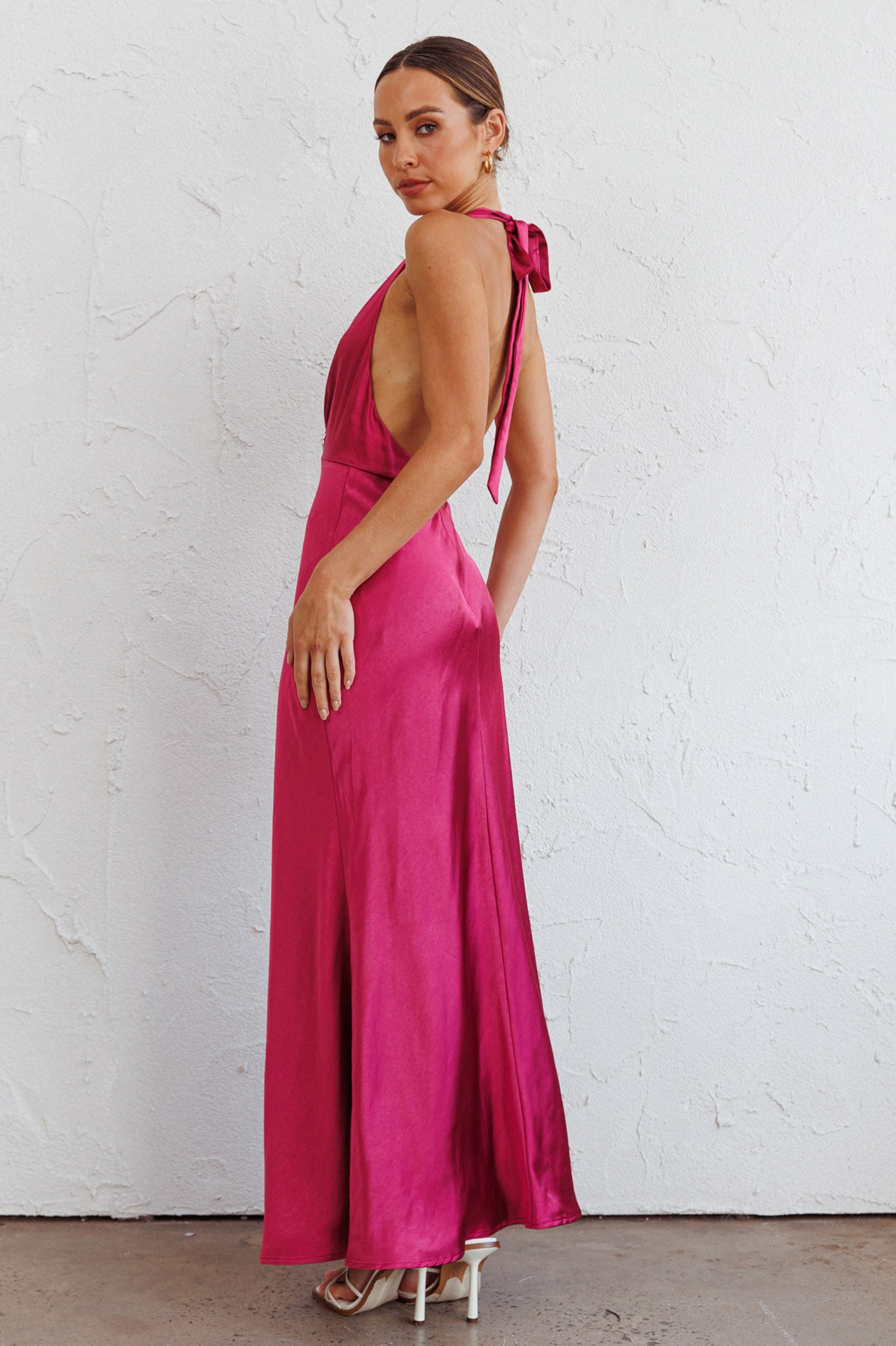 Oasis Diamante Halterneck Maxi Dress Fuchsia-Maymioy