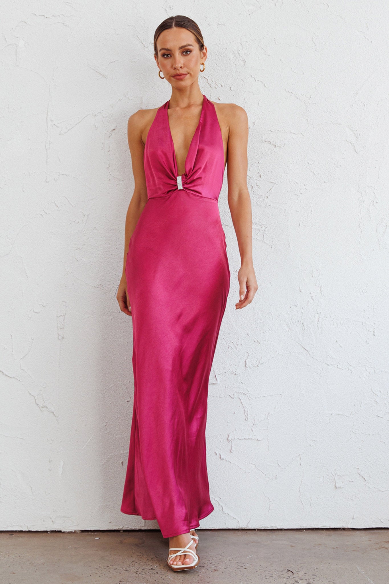Oasis Diamante Halterneck Maxi Dress Fuchsia-Maymioy