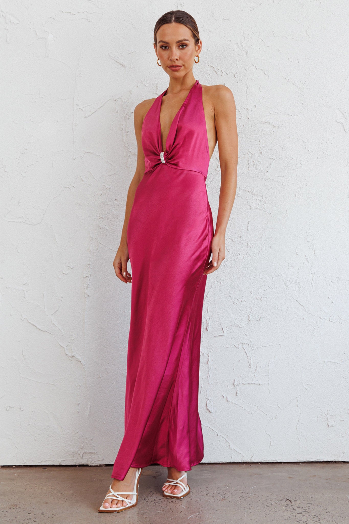 Oasis Diamante Halterneck Maxi Dress Fuchsia-Maymioy