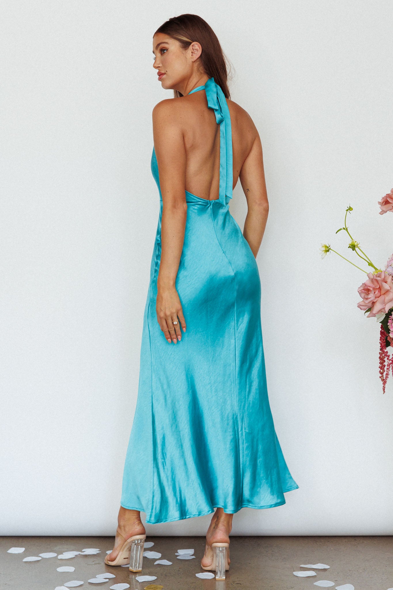 Oasis Diamante Halterneck Maxi Dress Turquoise-Maymioy