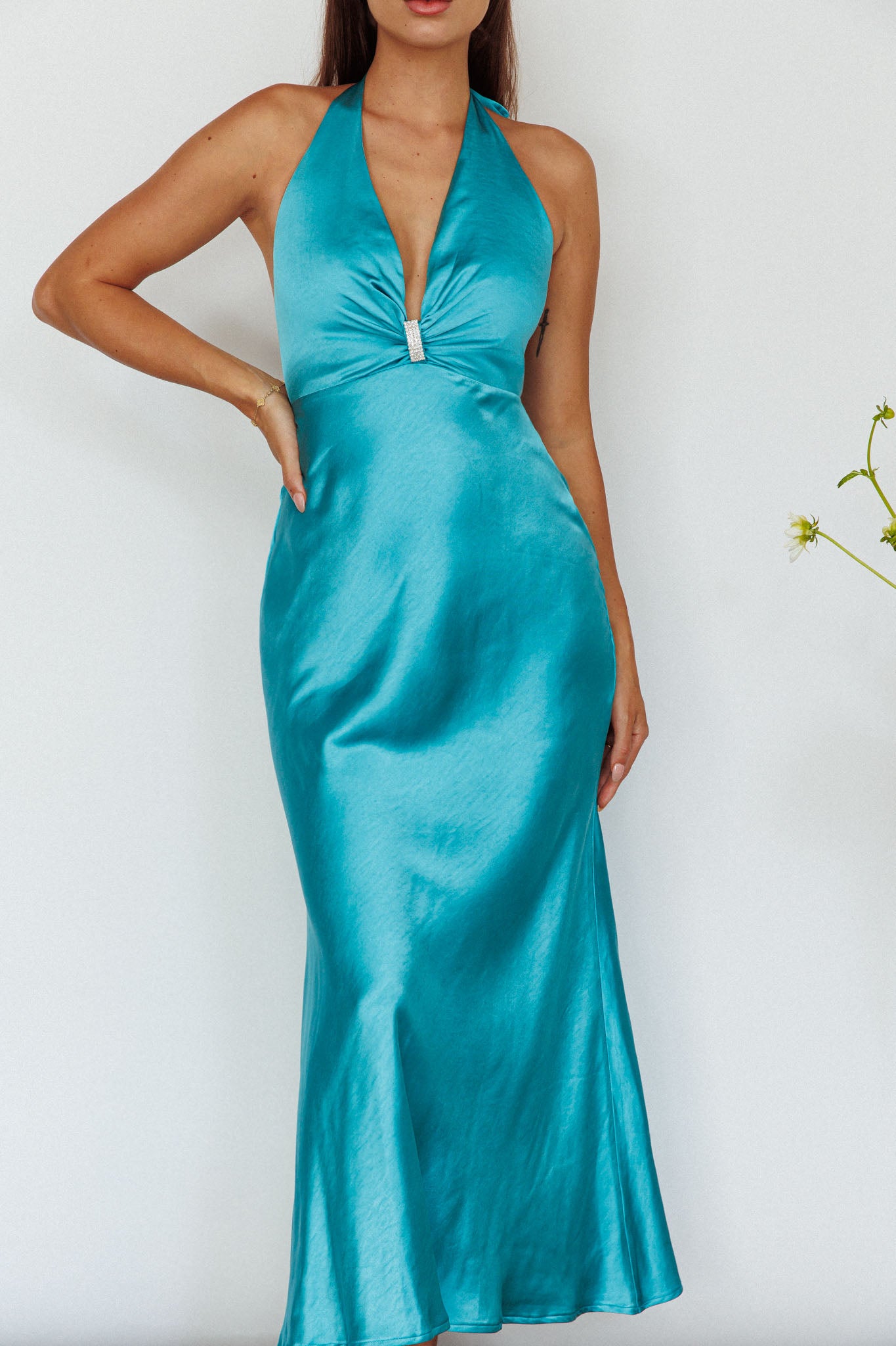 Oasis Diamante Halterneck Maxi Dress Turquoise-Maymioy