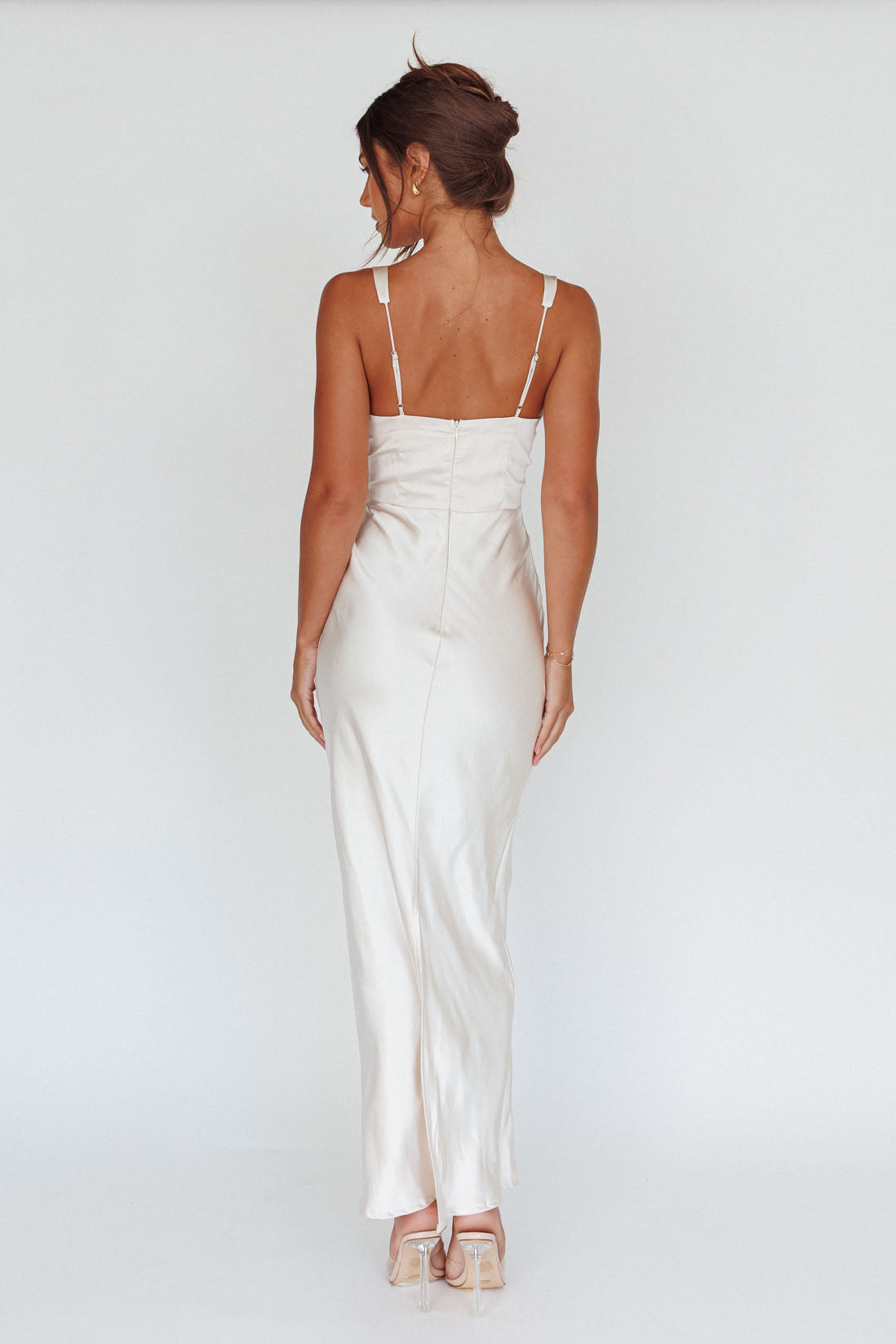 Blushing Beauty Horsebit Accent Maxi Dress Champagne-Maymioy