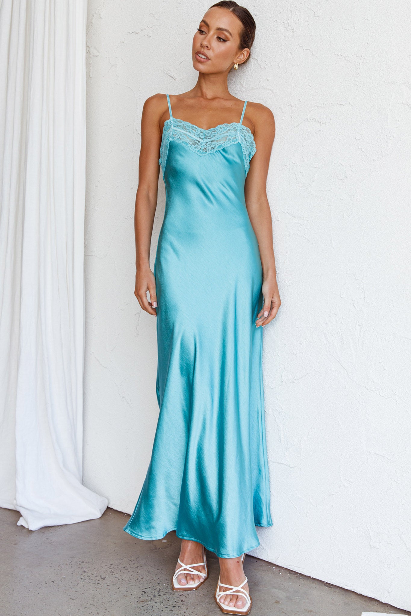 East Coast Lace Bust Midi Dress Aqua Blue-Maymioy