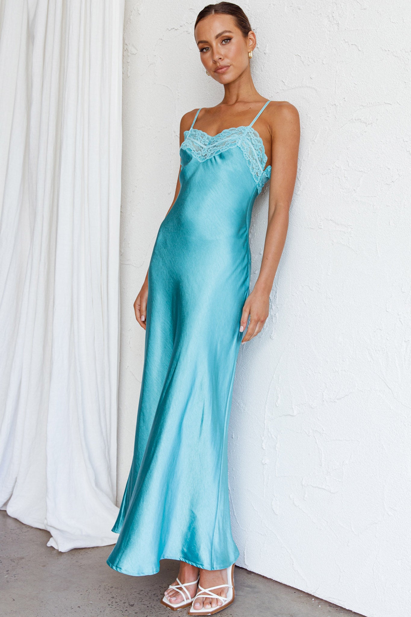 East Coast Lace Bust Midi Dress Aqua Blue-Maymioy