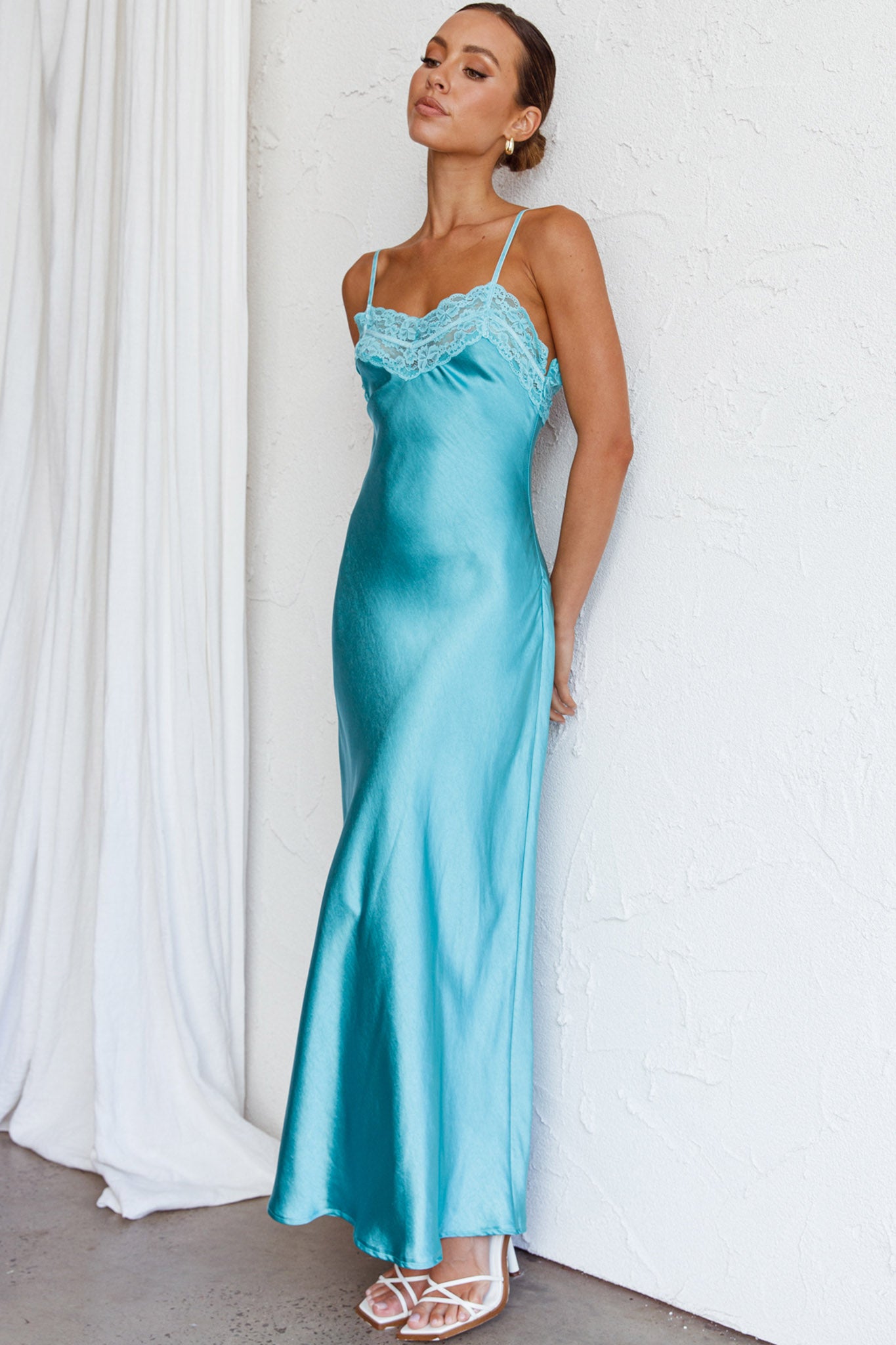 East Coast Lace Bust Midi Dress Aqua Blue-Maymioy