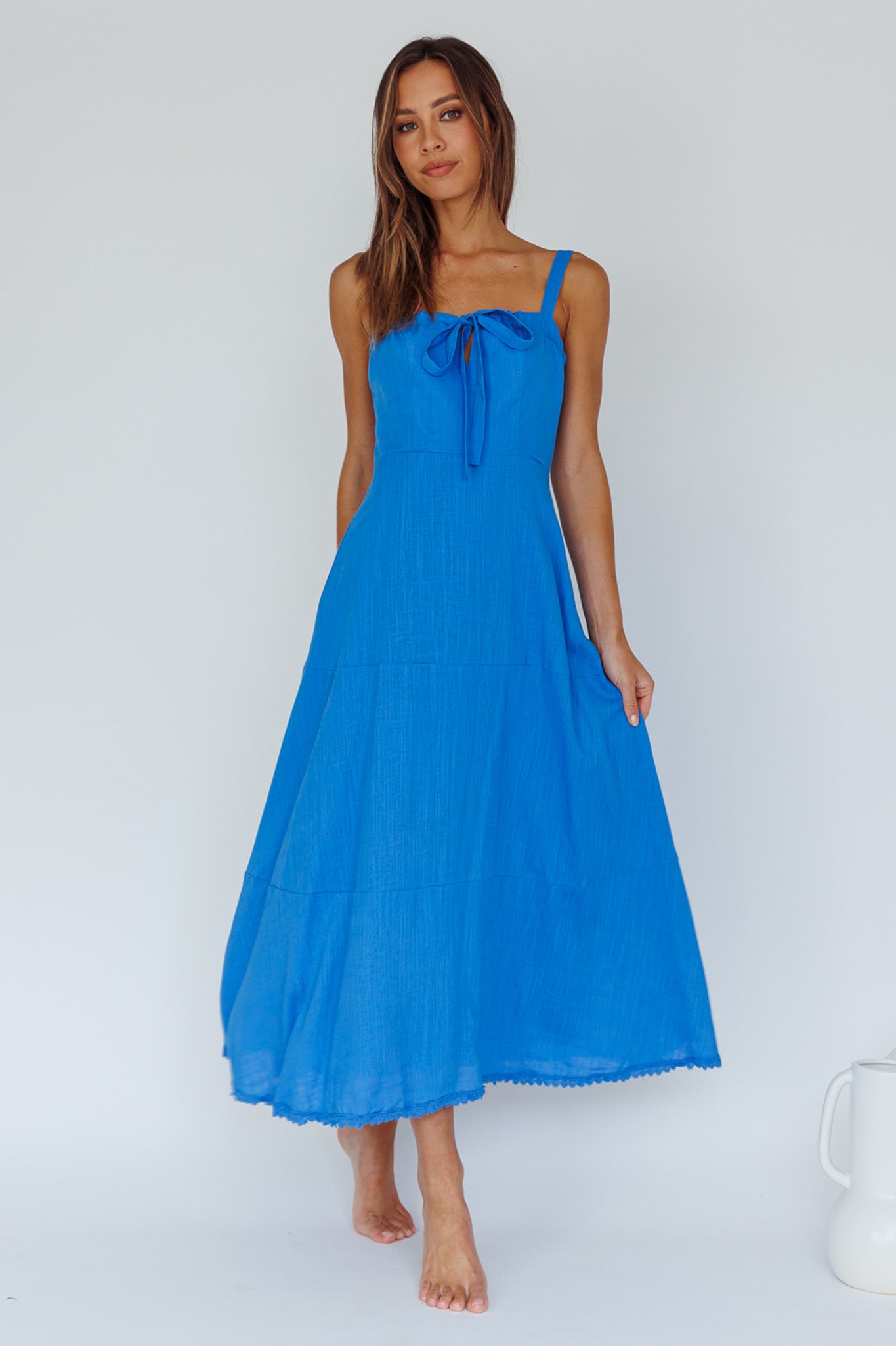 Sublime Tied Neckline Midi Dress Blue-Maymioy