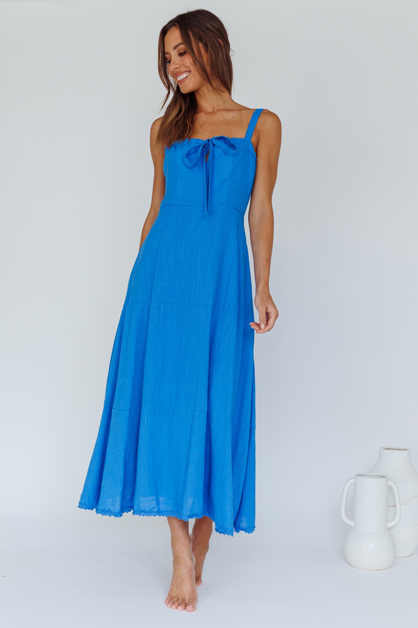 Sublime Tied Neckline Midi Dress Blue-Maymioy
