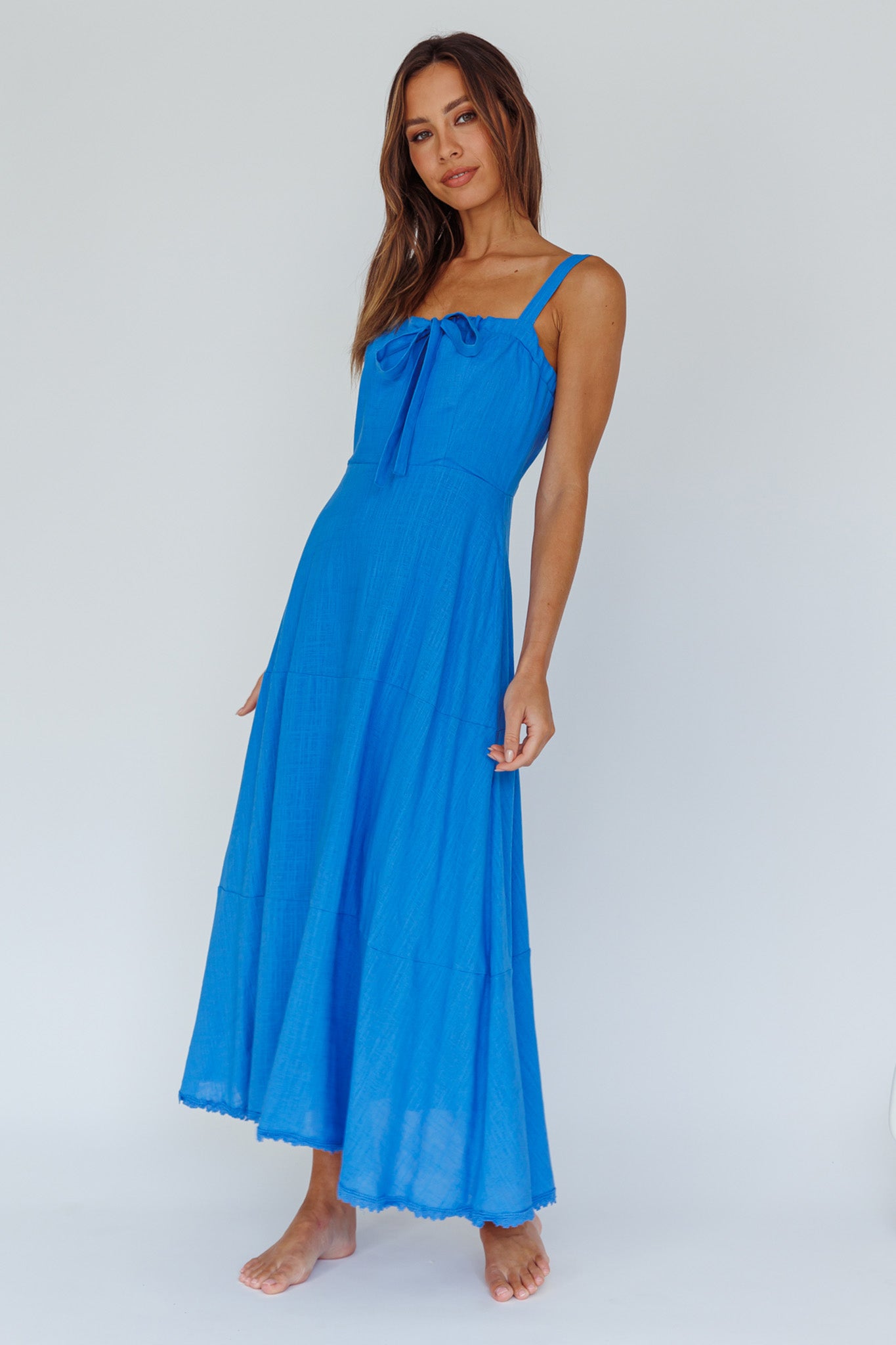 Sublime Tied Neckline Midi Dress Blue-Maymioy