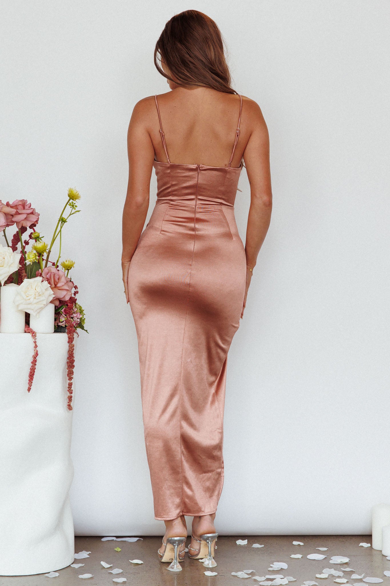 Fayth Split Open Wrap Maxi Dress Bronze-Maymioy