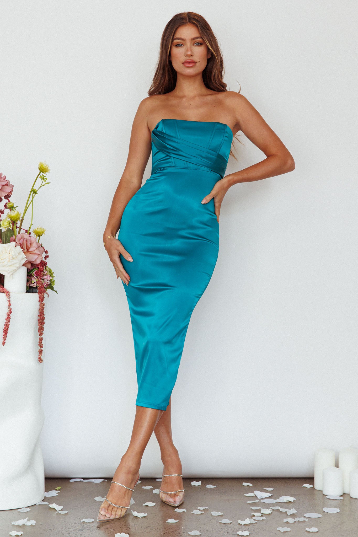 Still Mine Strapless Midi Dress Green-Maymioy