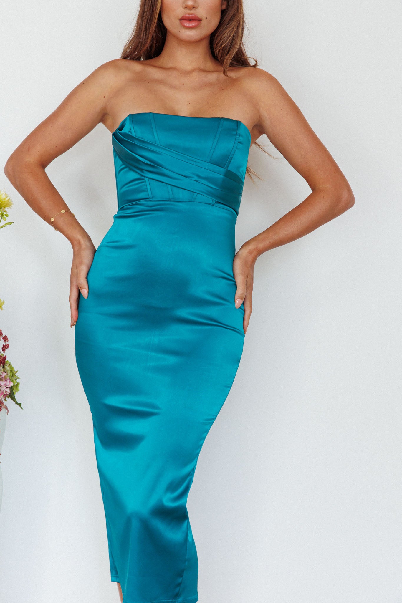 Still Mine Strapless Midi Dress Green-Maymioy