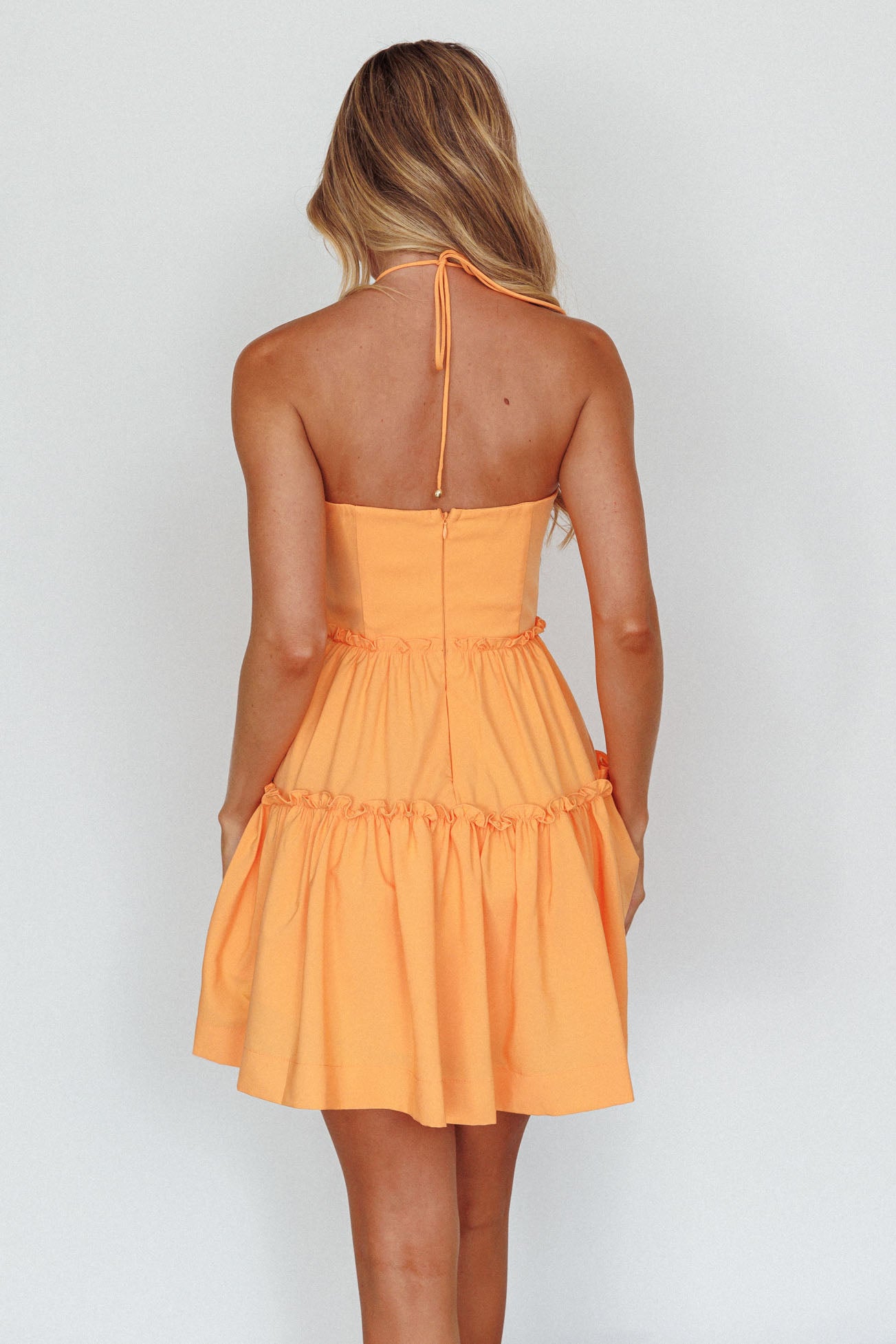 Sherbet Sunset Tied Neck Mini Dress Orange-Maymioy