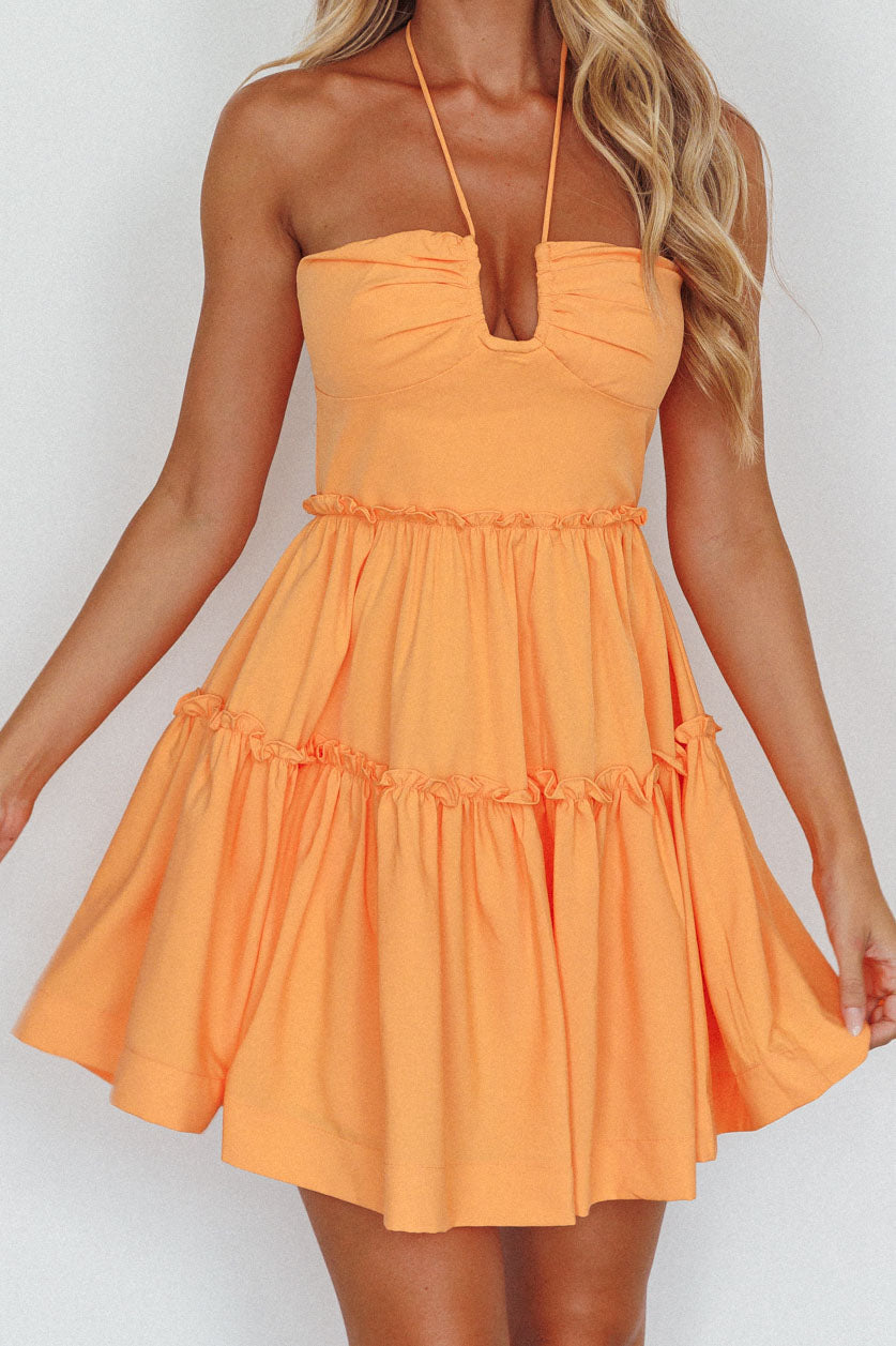 Sherbet Sunset Tied Neck Mini Dress Orange-Maymioy