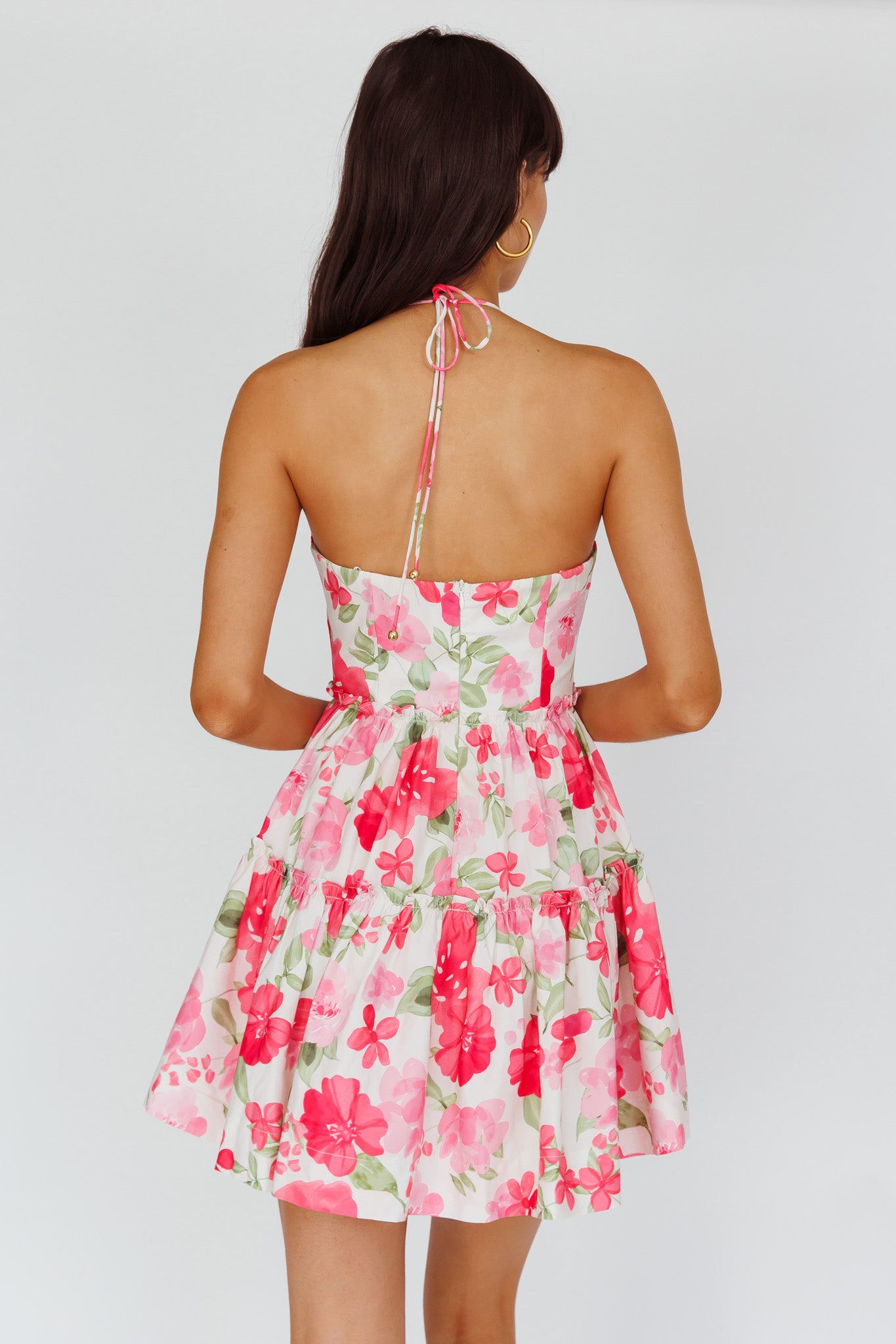 Horizons Frill Trim Mini Dress Floral Pink-Maymioy