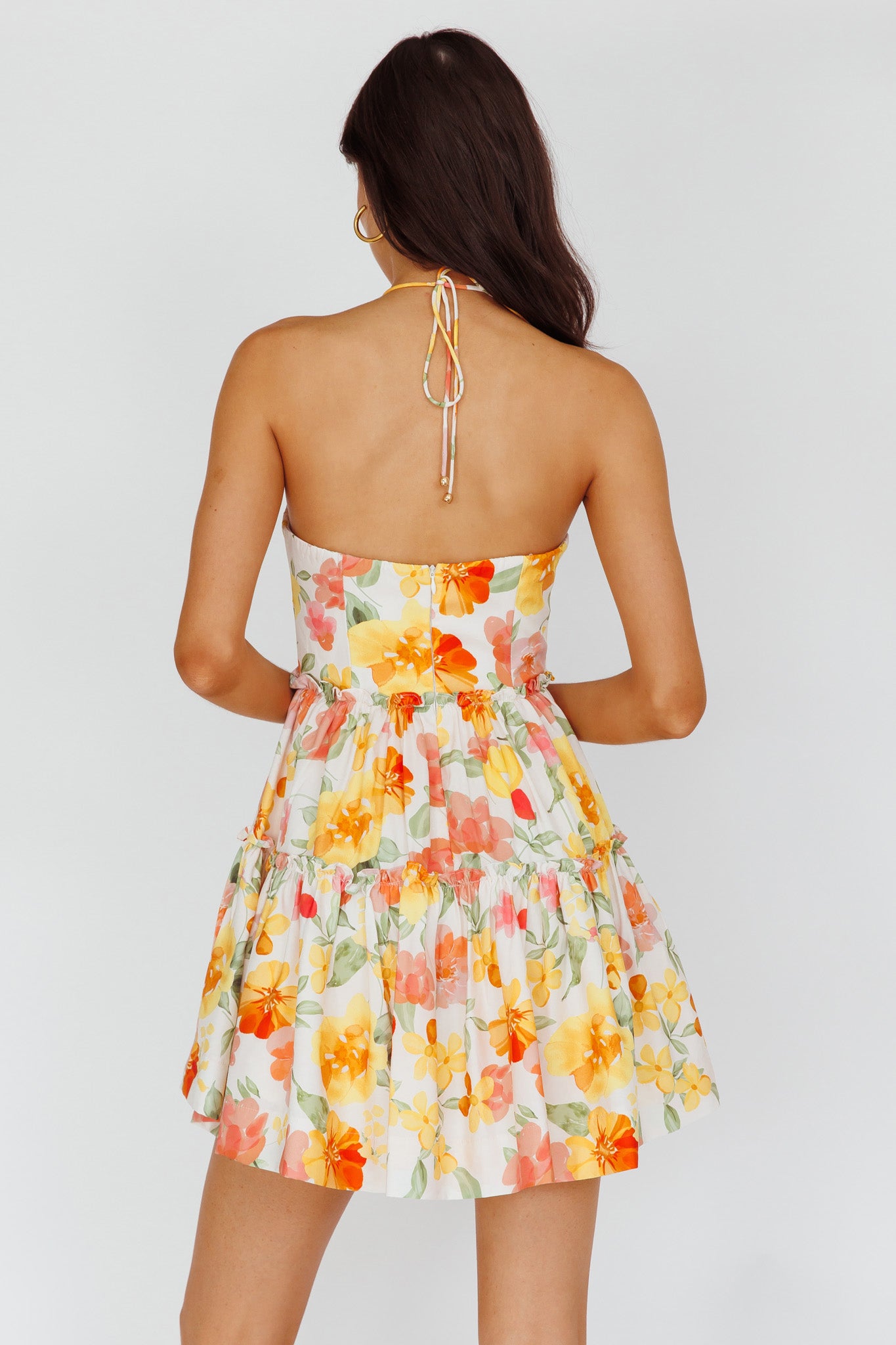 Horizons Frill Trim Mini Dress Floral Yellow-Maymioy