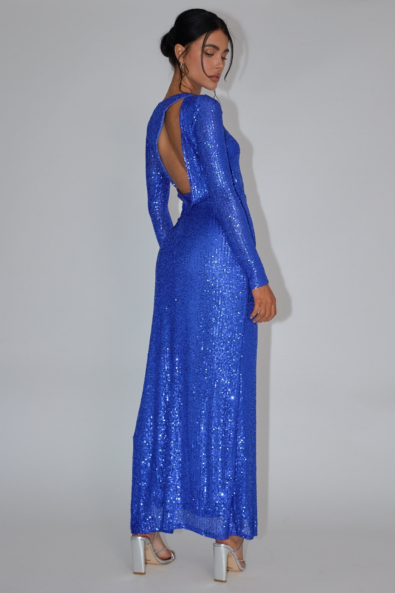Le Monde Long Sleeve Sequin Maxi Dress Navy-Maymioy
