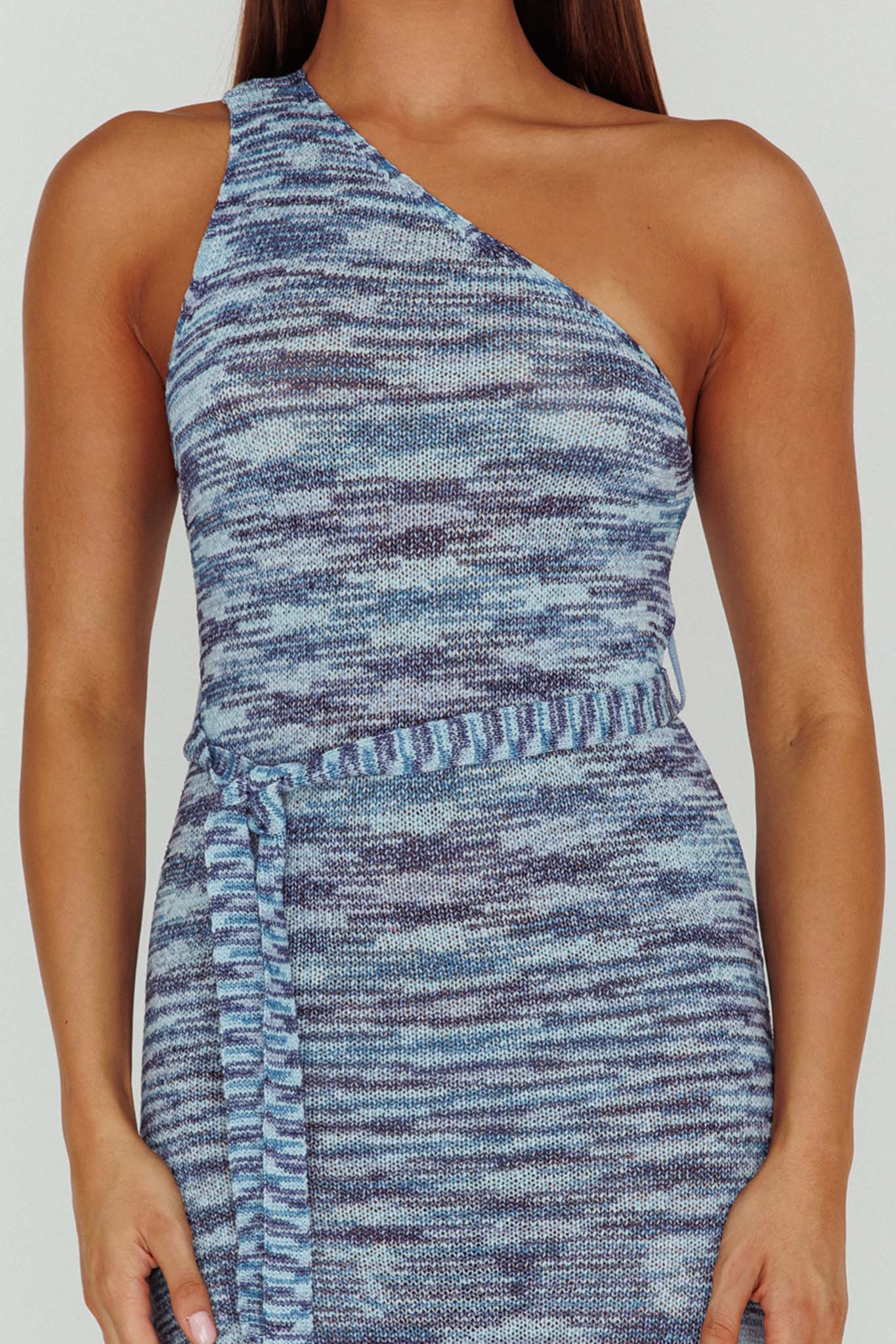 Tyanna One-Shoulder Knit Midi Dress Blue Multi-Maymioy