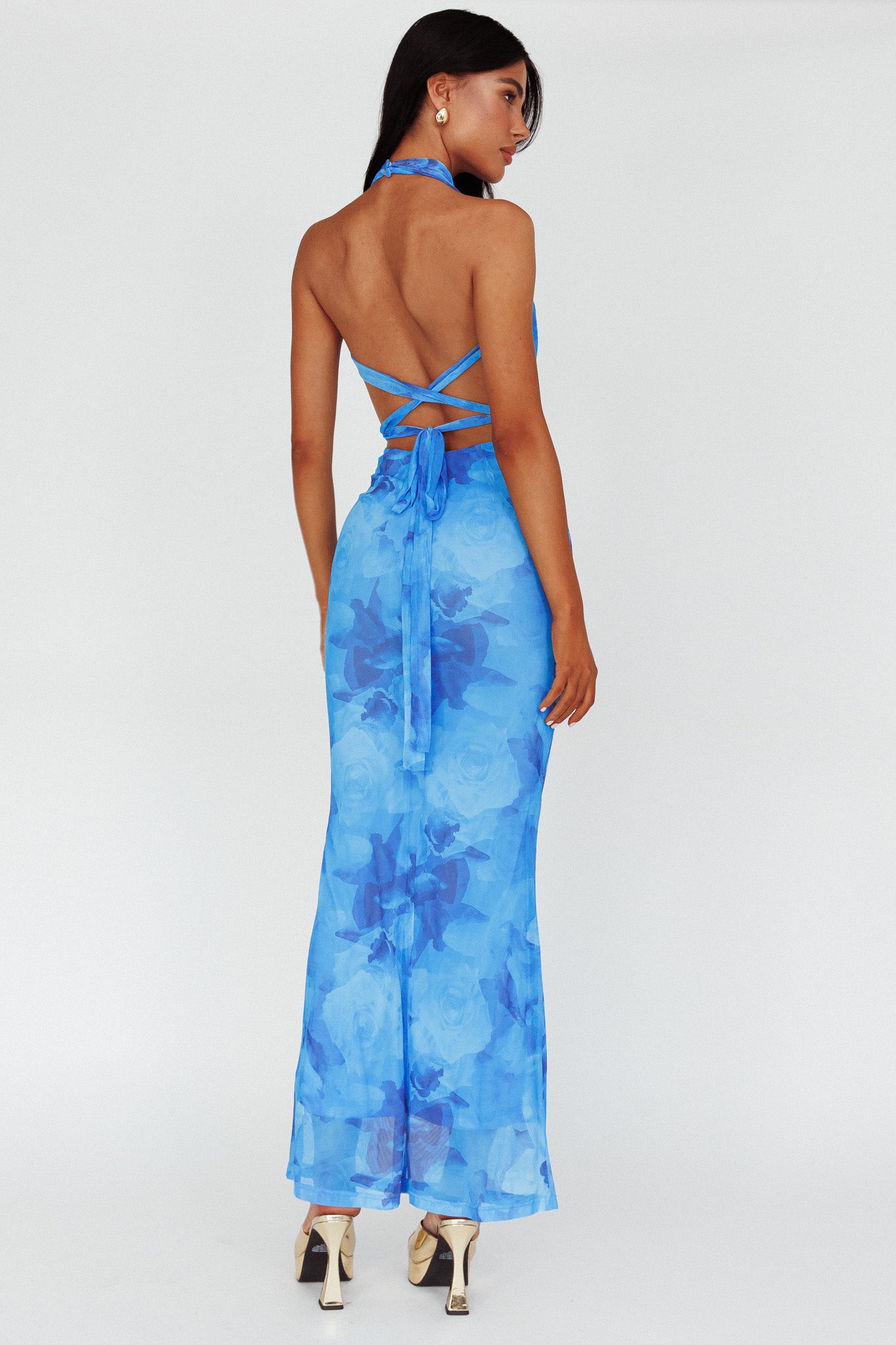 Janika Halterneck Maxi Dress Floral Blue-Maymioy