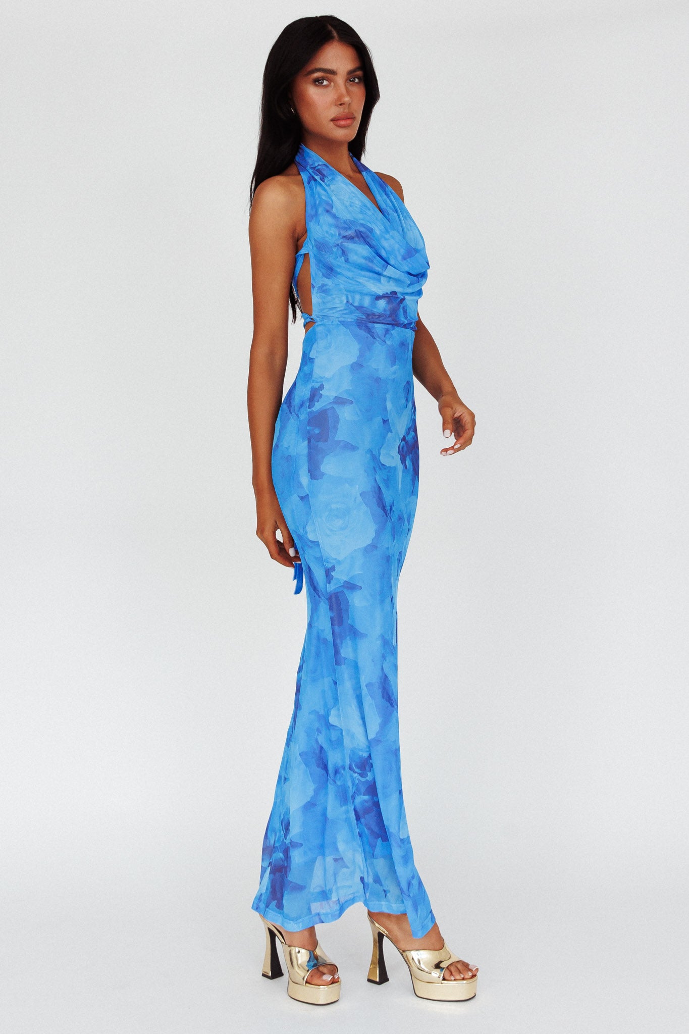Janika Halterneck Maxi Dress Floral Blue-Maymioy